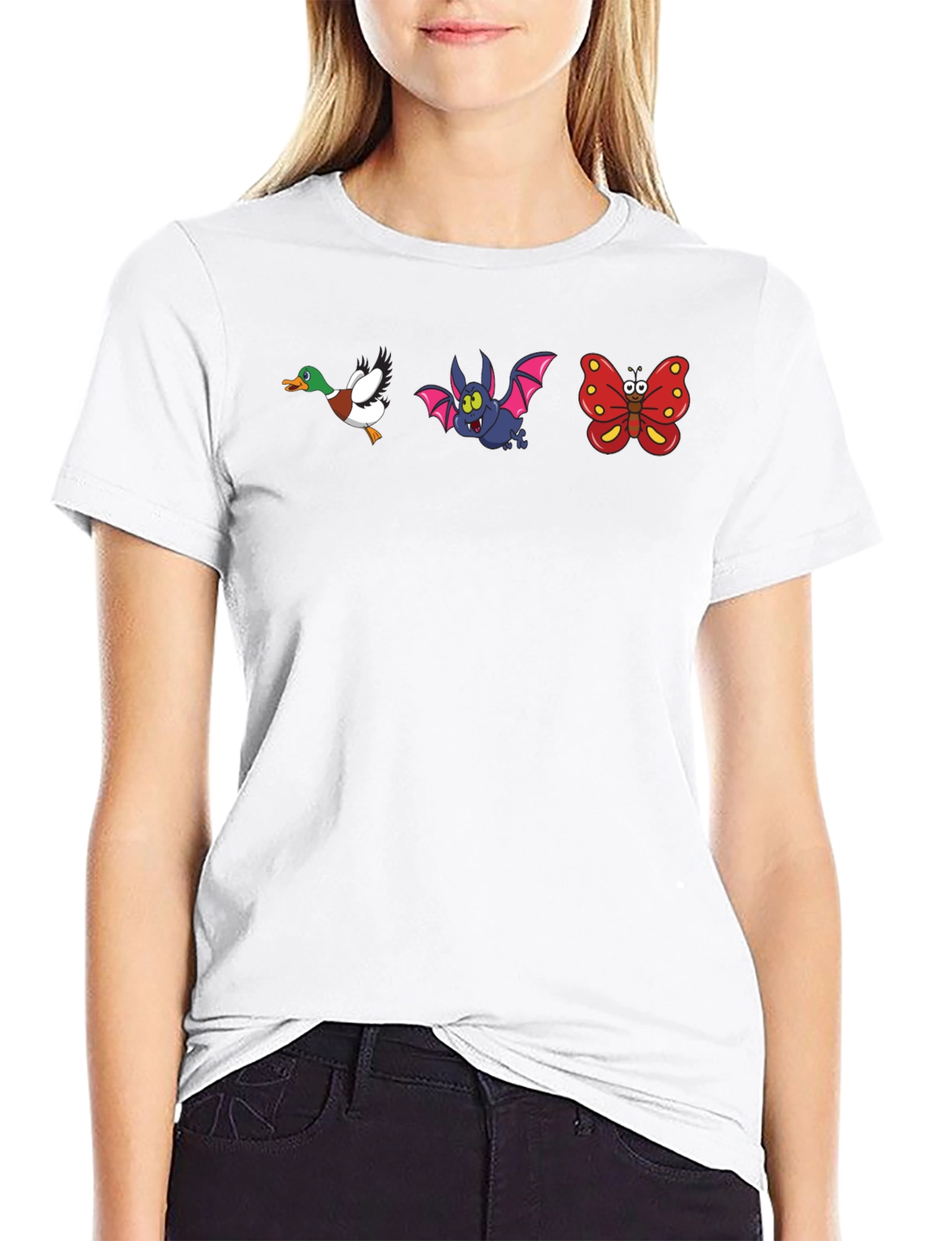 Cartoon Animal Print Black T-Shirt
