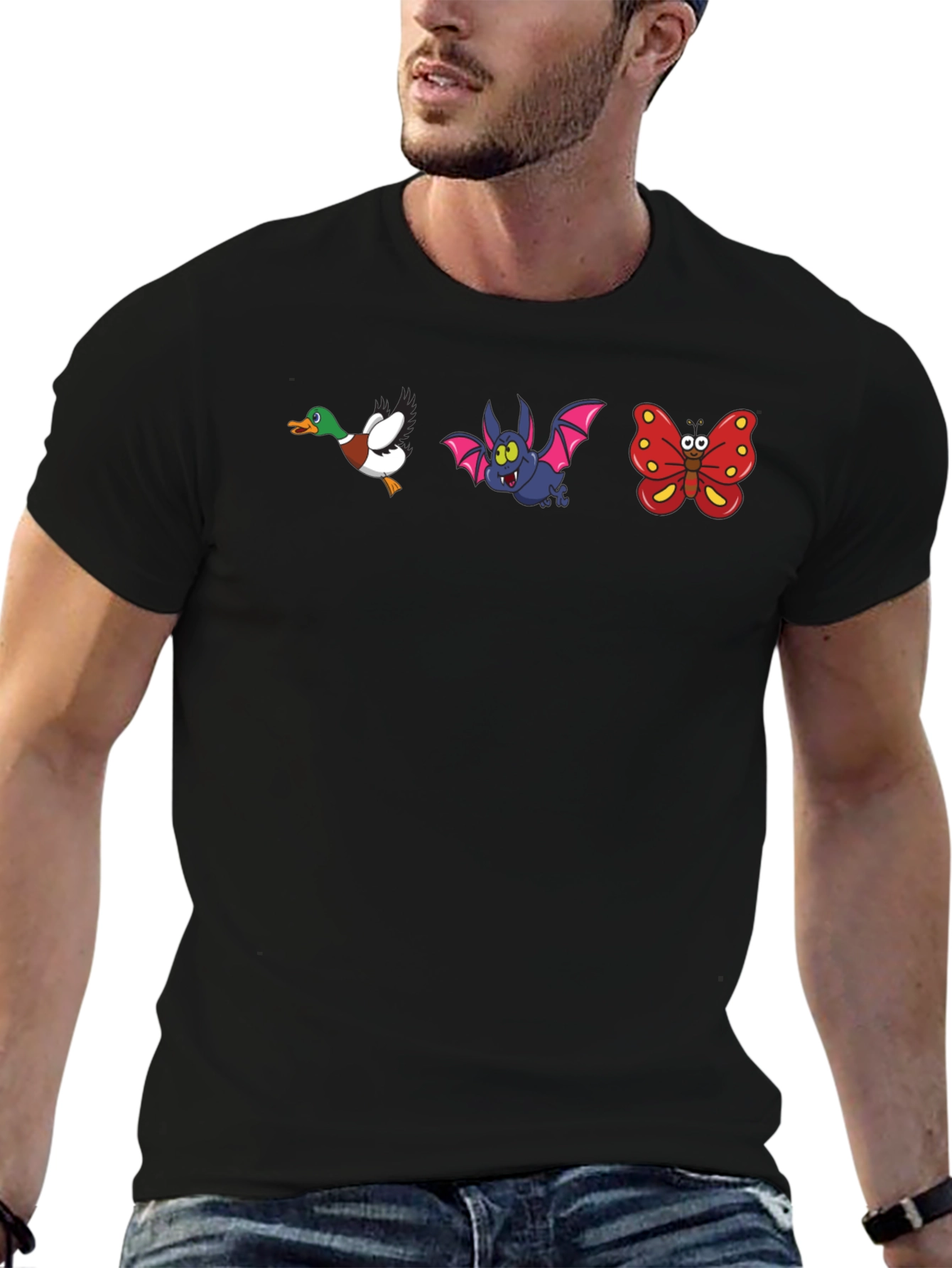 Cartoon Animal Print Black T-Shirt