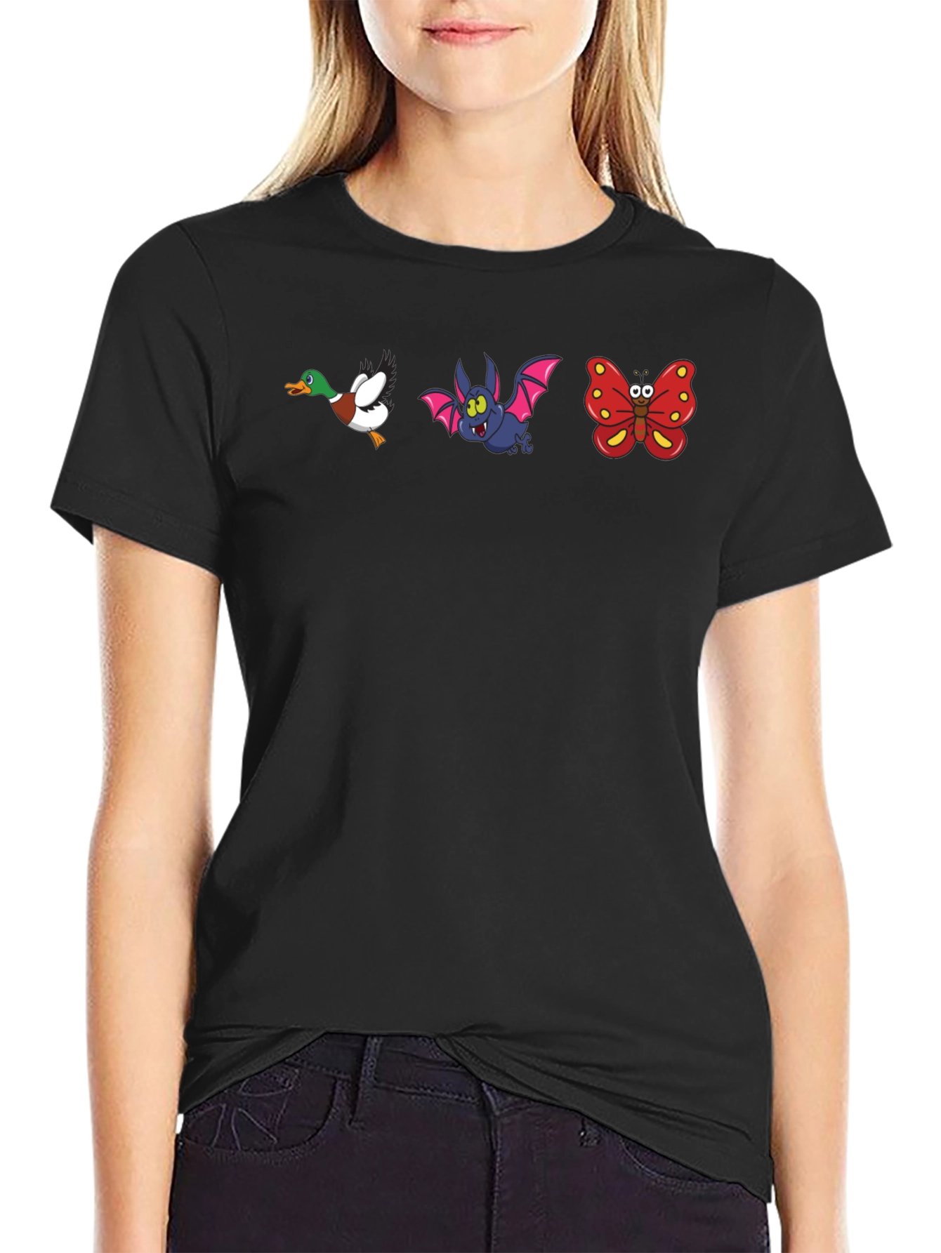 Cartoon Animal Print Black T-Shirt