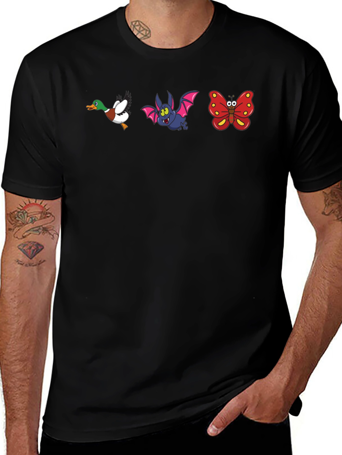 Cartoon Animal Print Black T-Shirt
