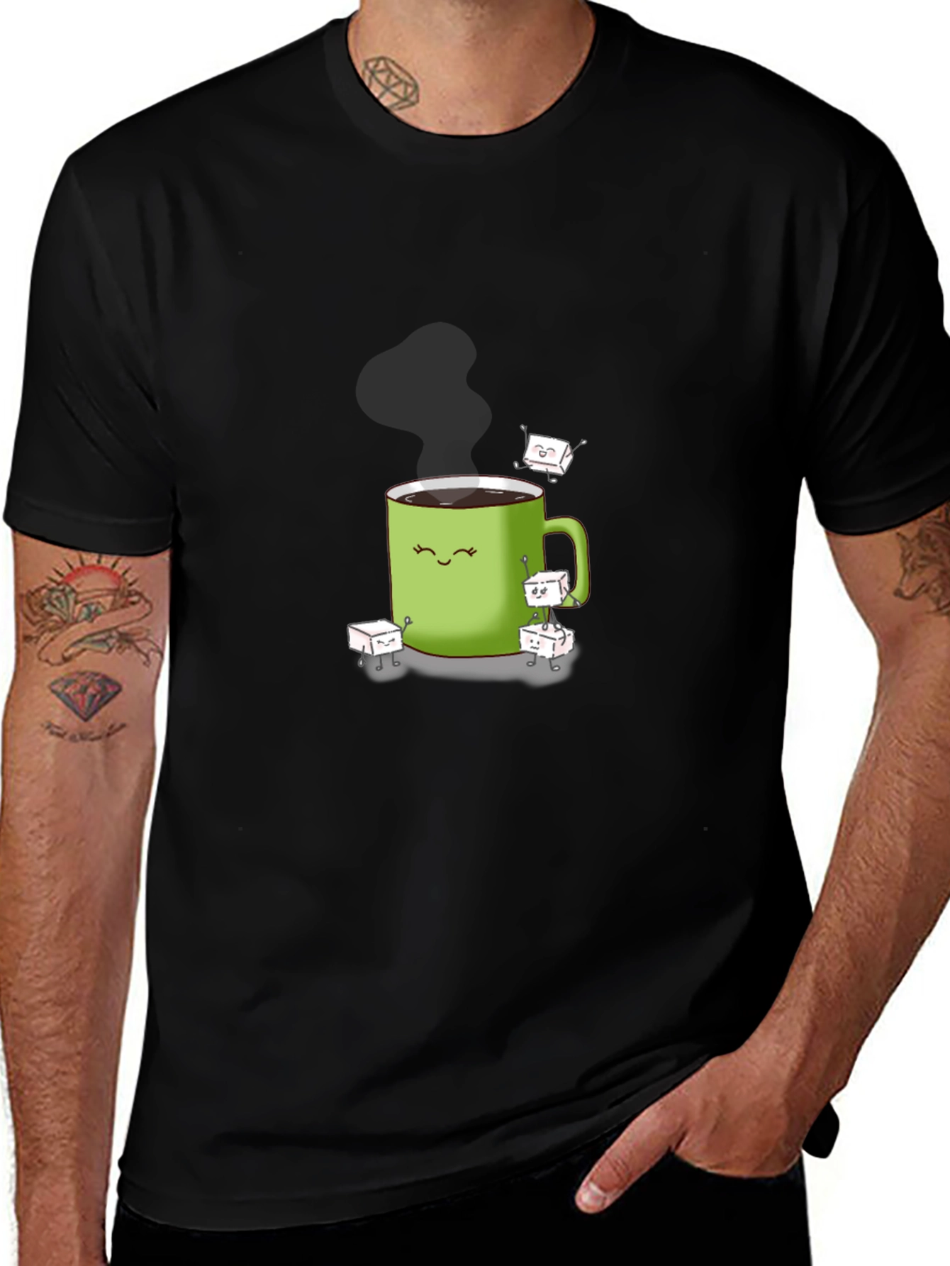 Coffee Cup & Sugar Cubes Graphic T-Shirt