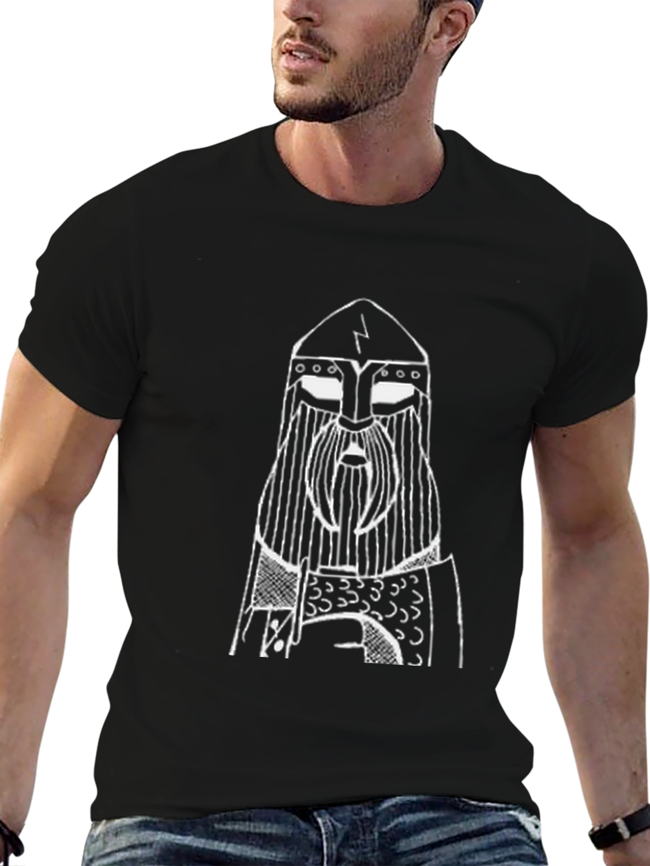 Viking Warrior Graphic Tee - Black Cotton T-Shirt