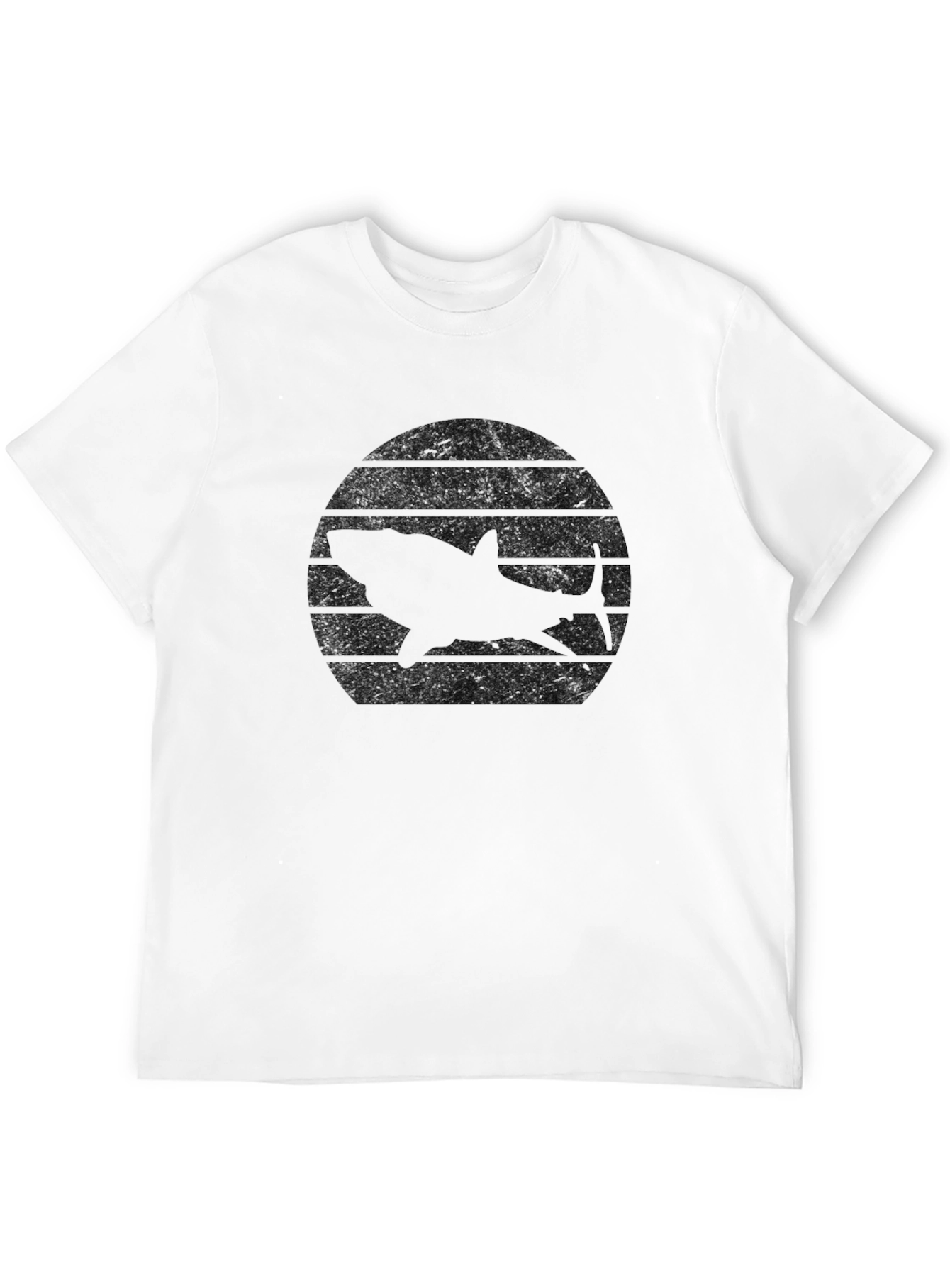 Retro Shark Sunset Black T-Shirt
