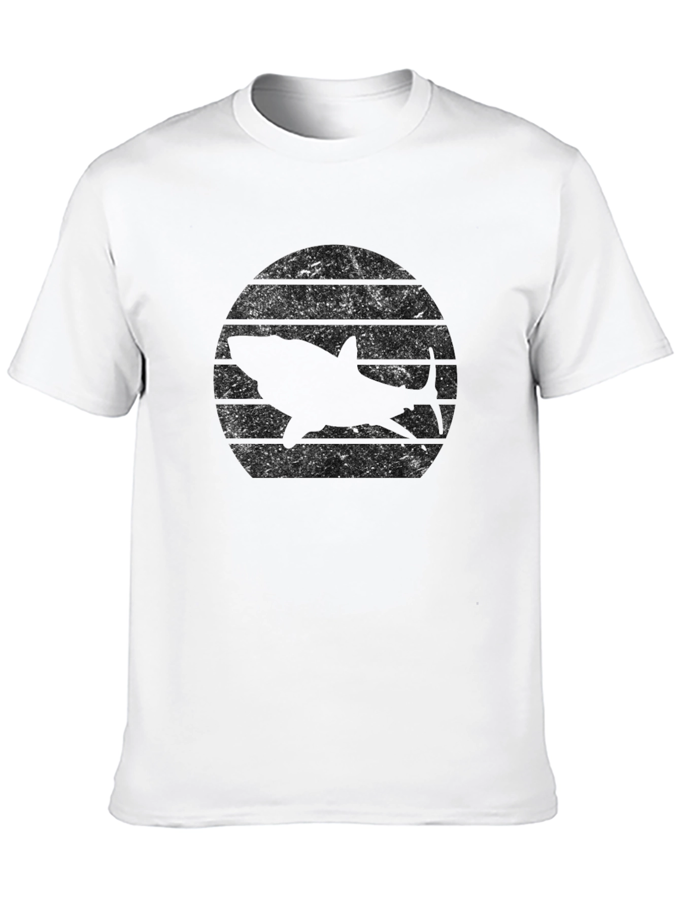 Retro Shark Sunset Black T-Shirt