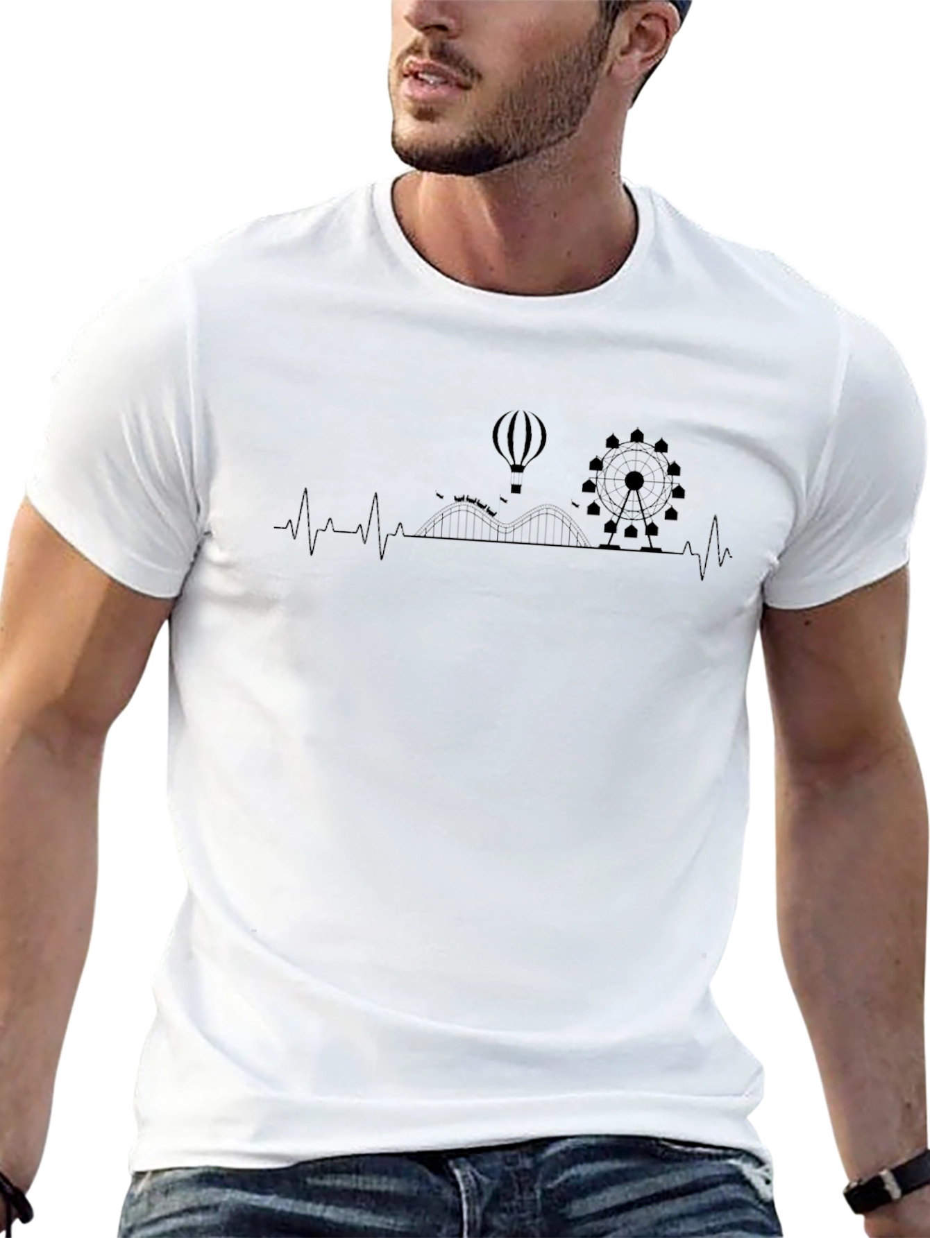 Amusement Park Heartbeat Graphic Tee - Black