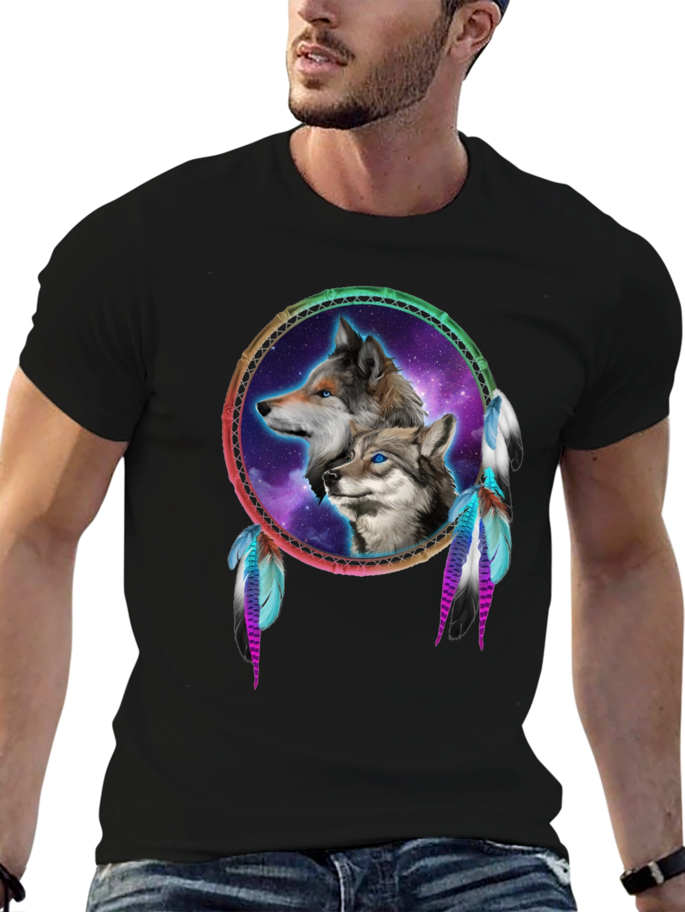 Wolf Dreamcatcher Black T-Shirt