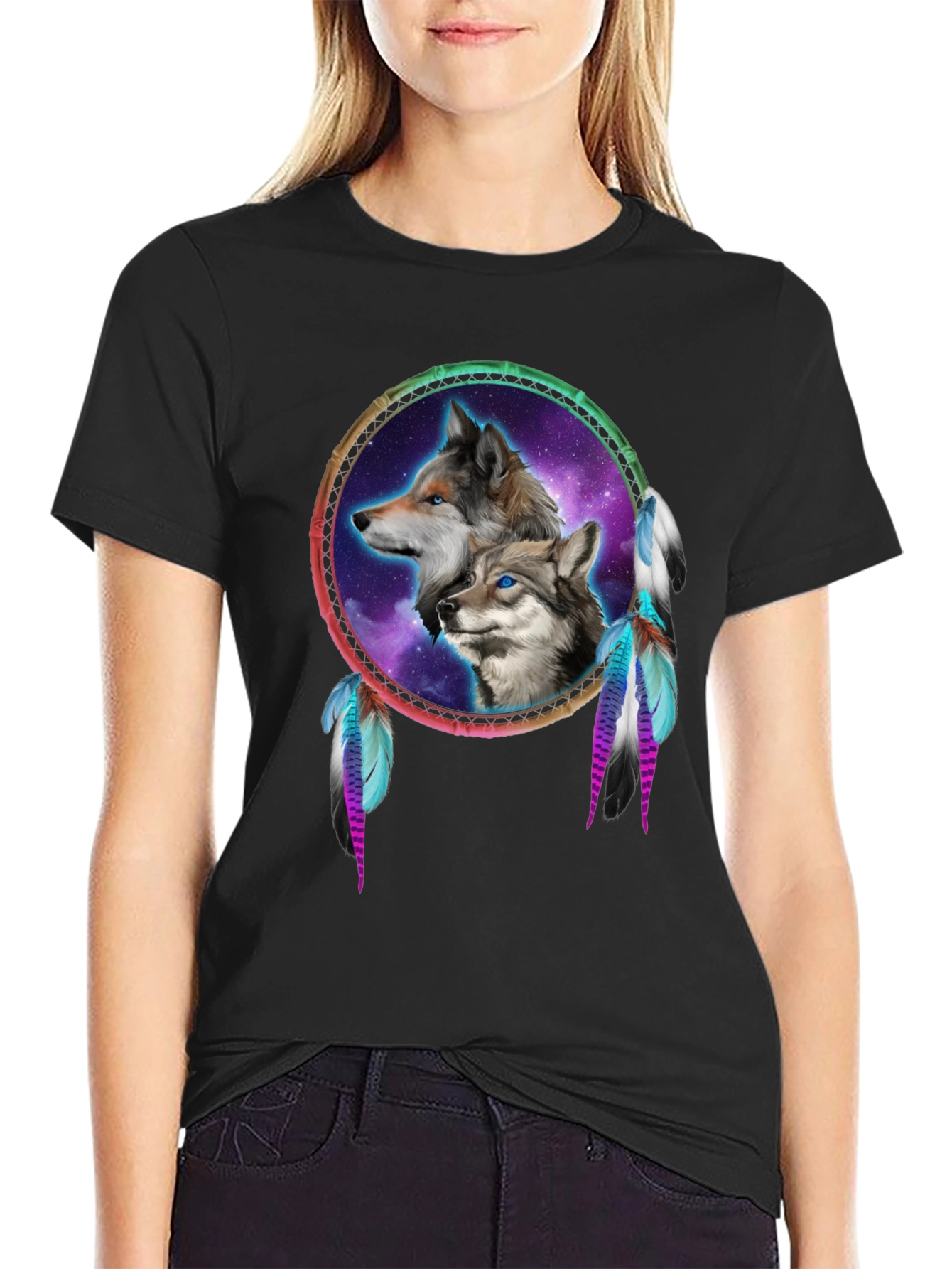 Wolf Dreamcatcher Black T-Shirt