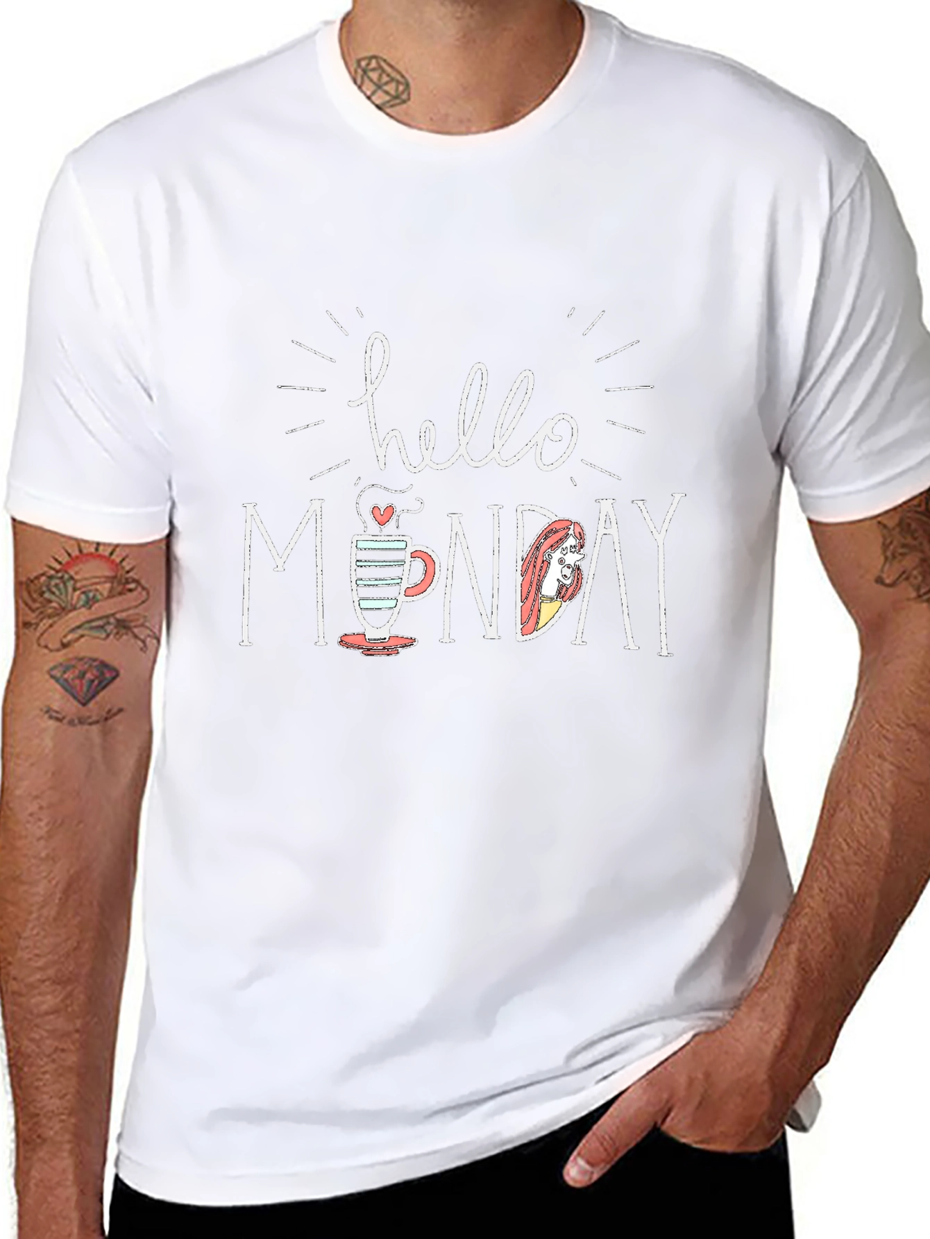 Hello Monday T-Shirt - Cute Coffee Cup Graphic Tee