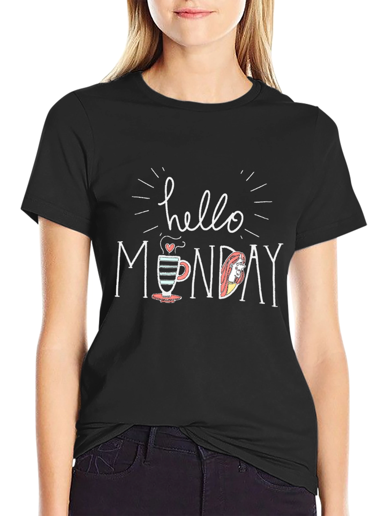 Hello Monday T-Shirt - Cute Coffee Cup Graphic Tee