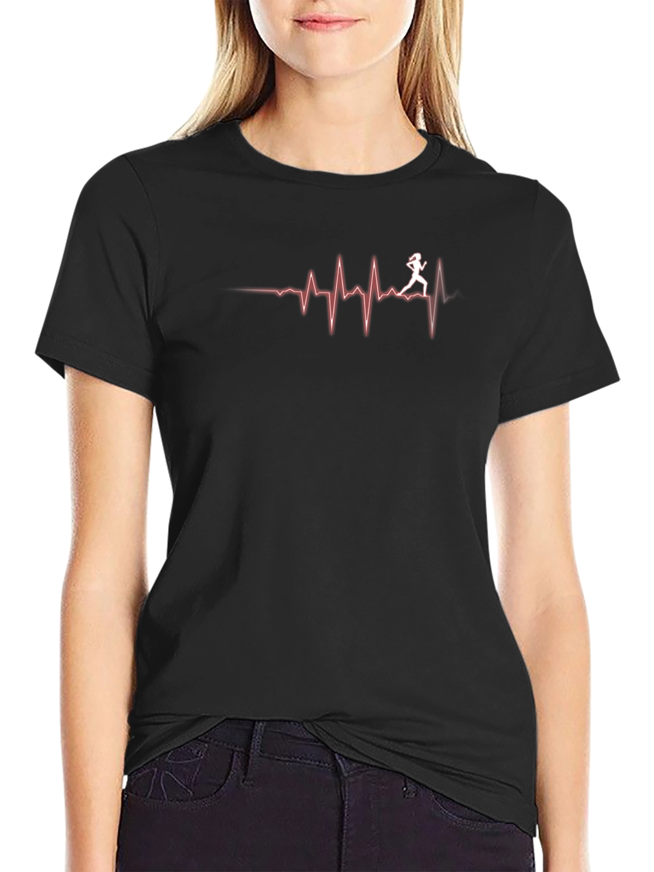 Runner Heartbeat Graphic Tee - Black Cotton T-Shirt