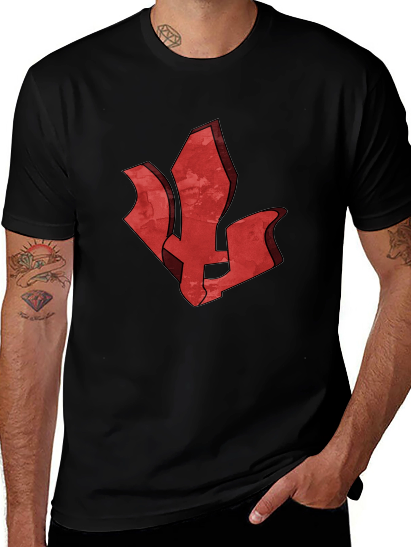 Red Emblem Black T-Shirt - Stylish Graphic Tee