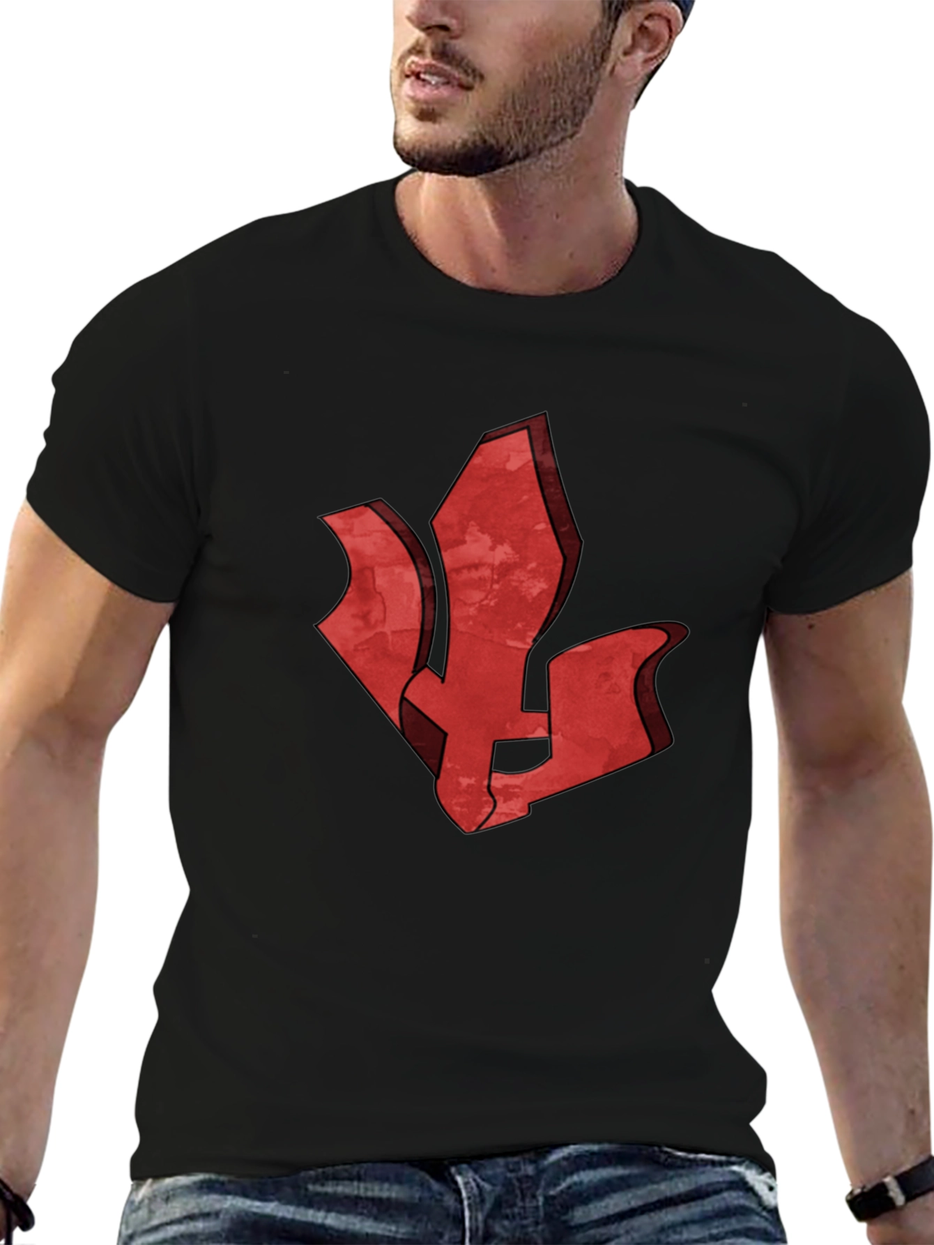 Red Emblem Black T-Shirt - Stylish Graphic Tee