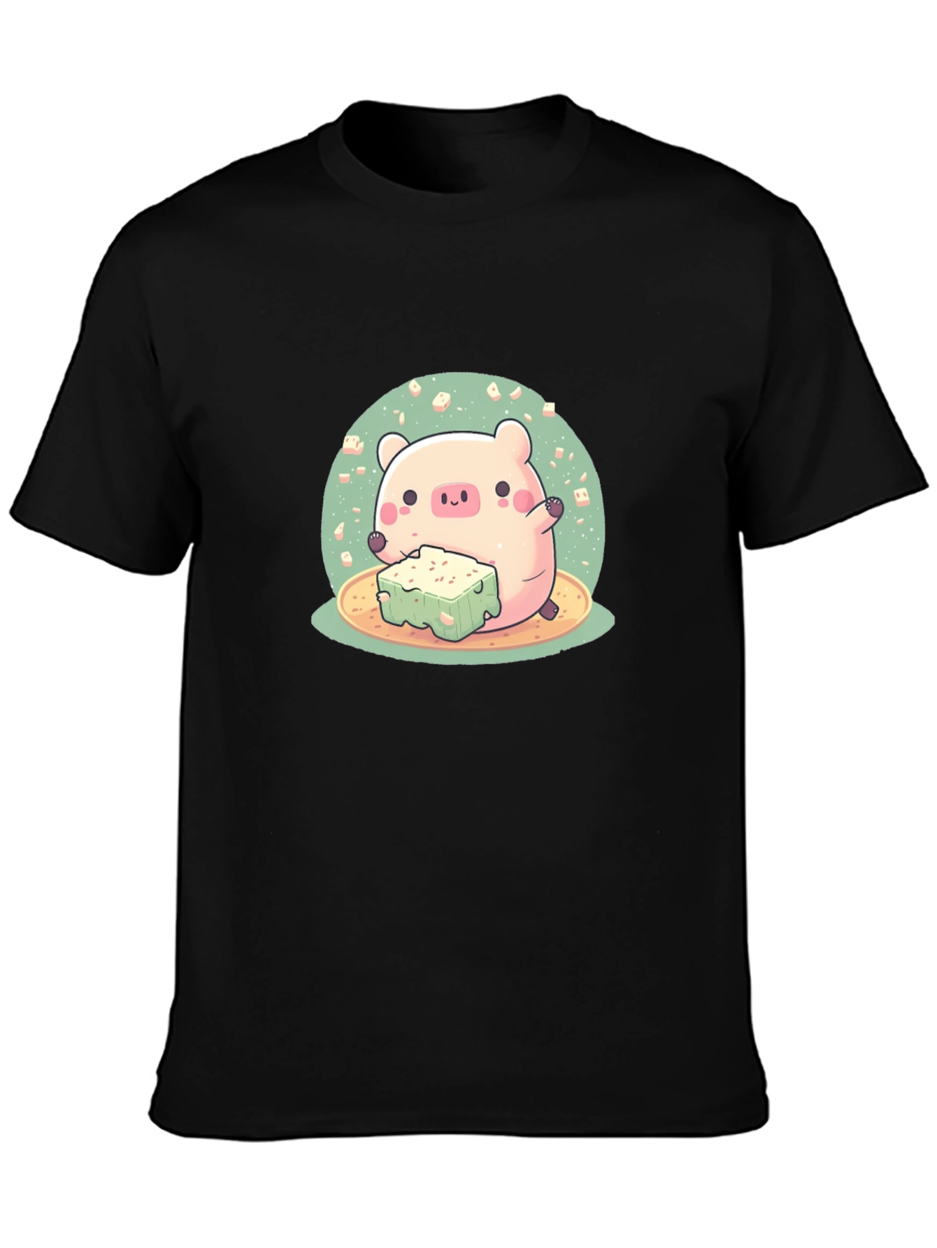 Cute Pig Eating Tofu Graphic Tee