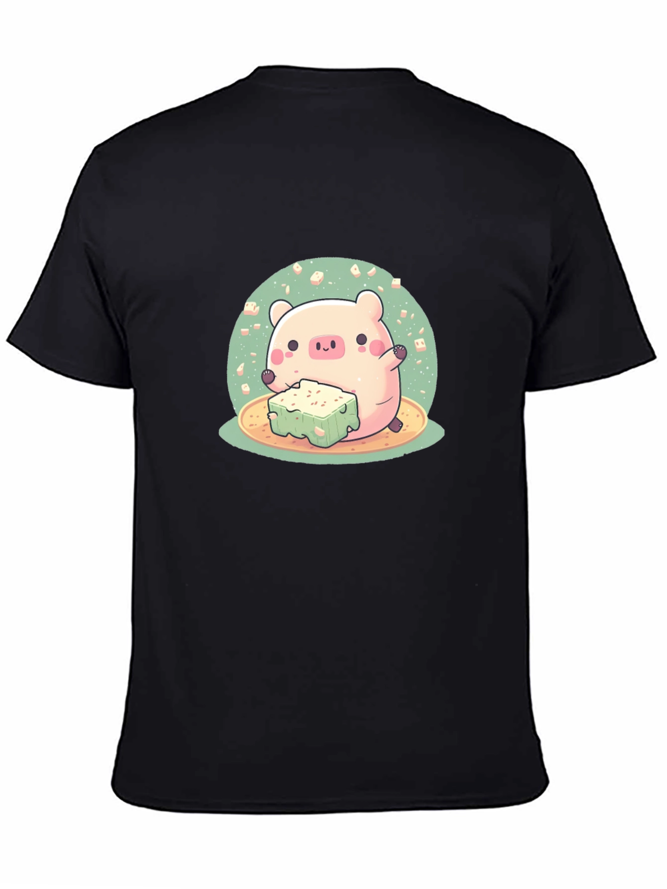 Cute Pig Eating Tofu Graphic Tee