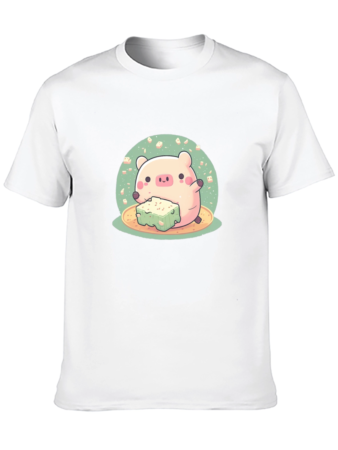 Cute Pig Eating Tofu Graphic Tee