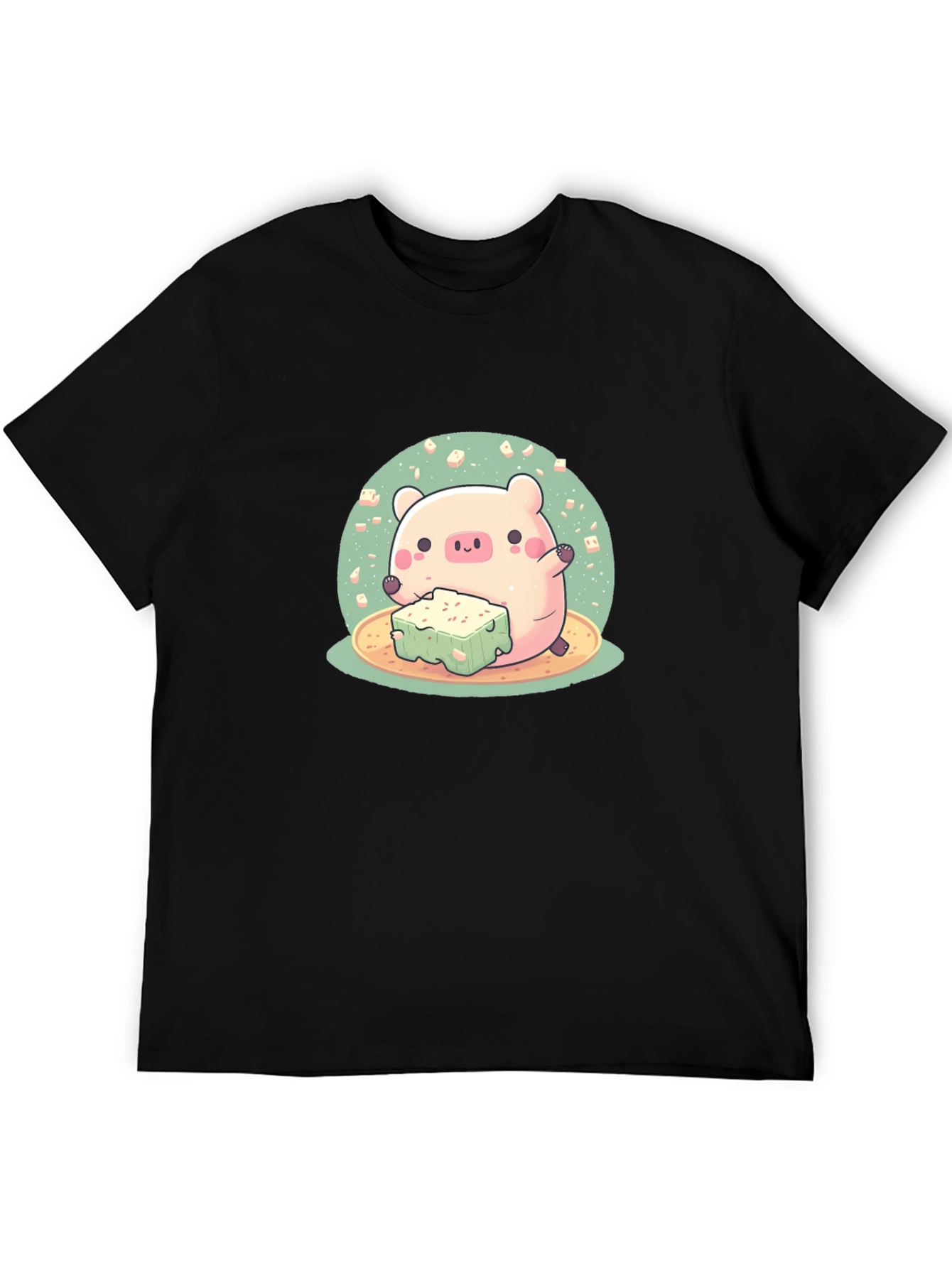 Cute Pig Eating Tofu Graphic Tee