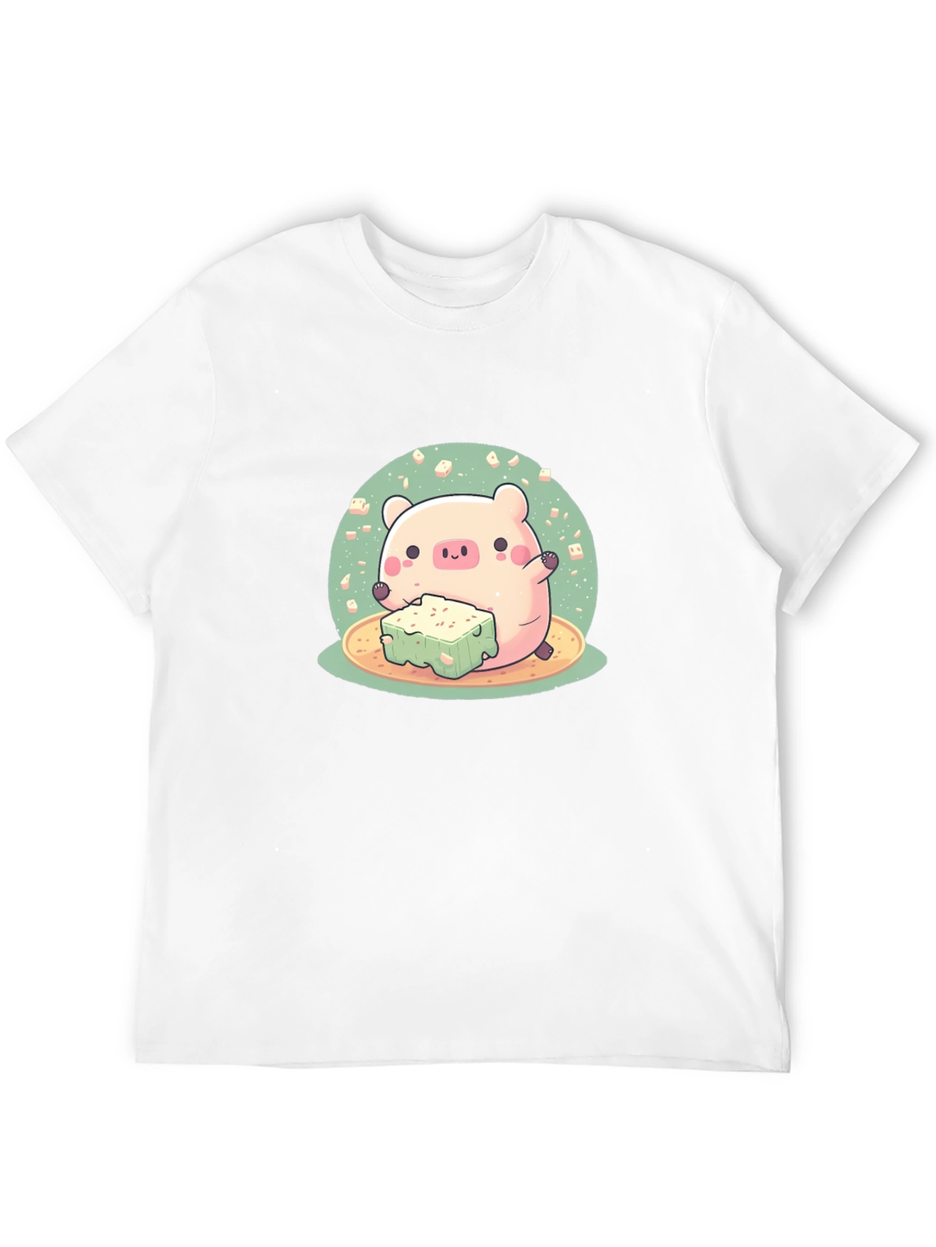 Cute Pig Eating Tofu Graphic Tee