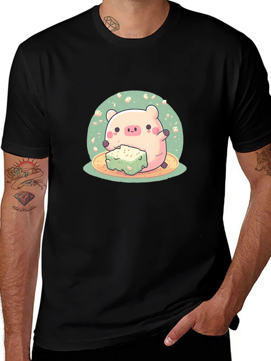 Cute Pig Eating Tofu Graphic Tee