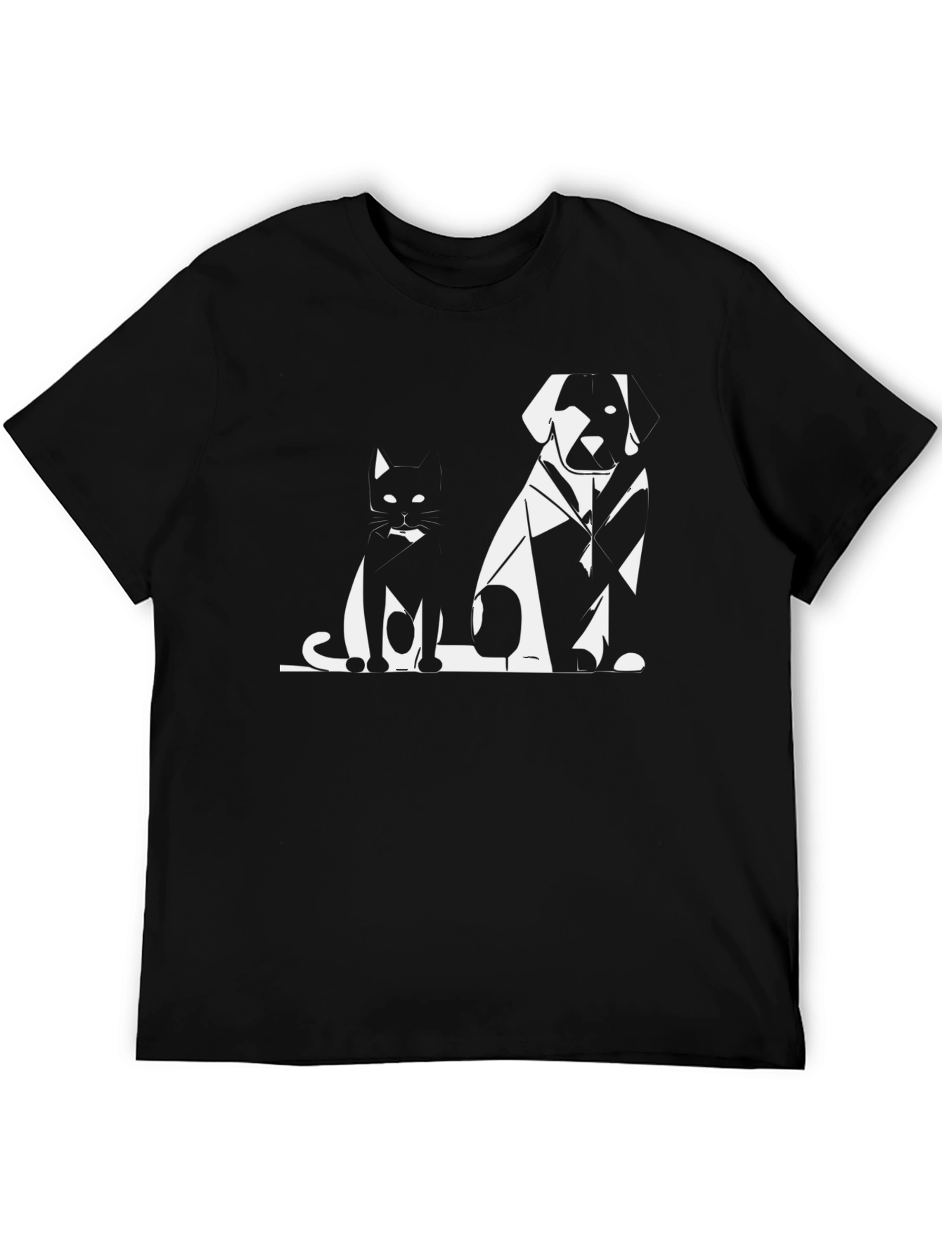 Cat and Dog Graphic Tee - Black
