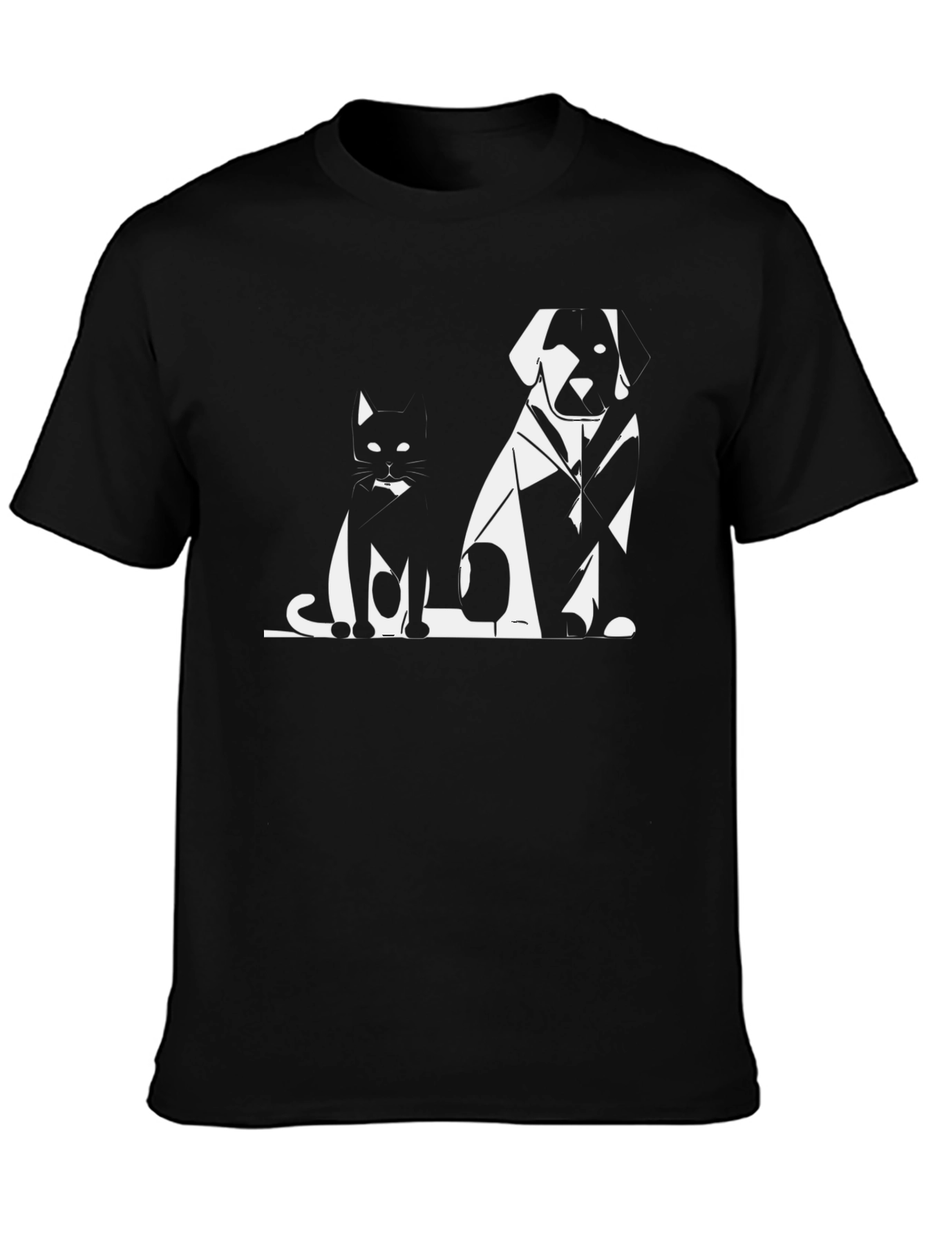 Cat and Dog Graphic Tee - Black