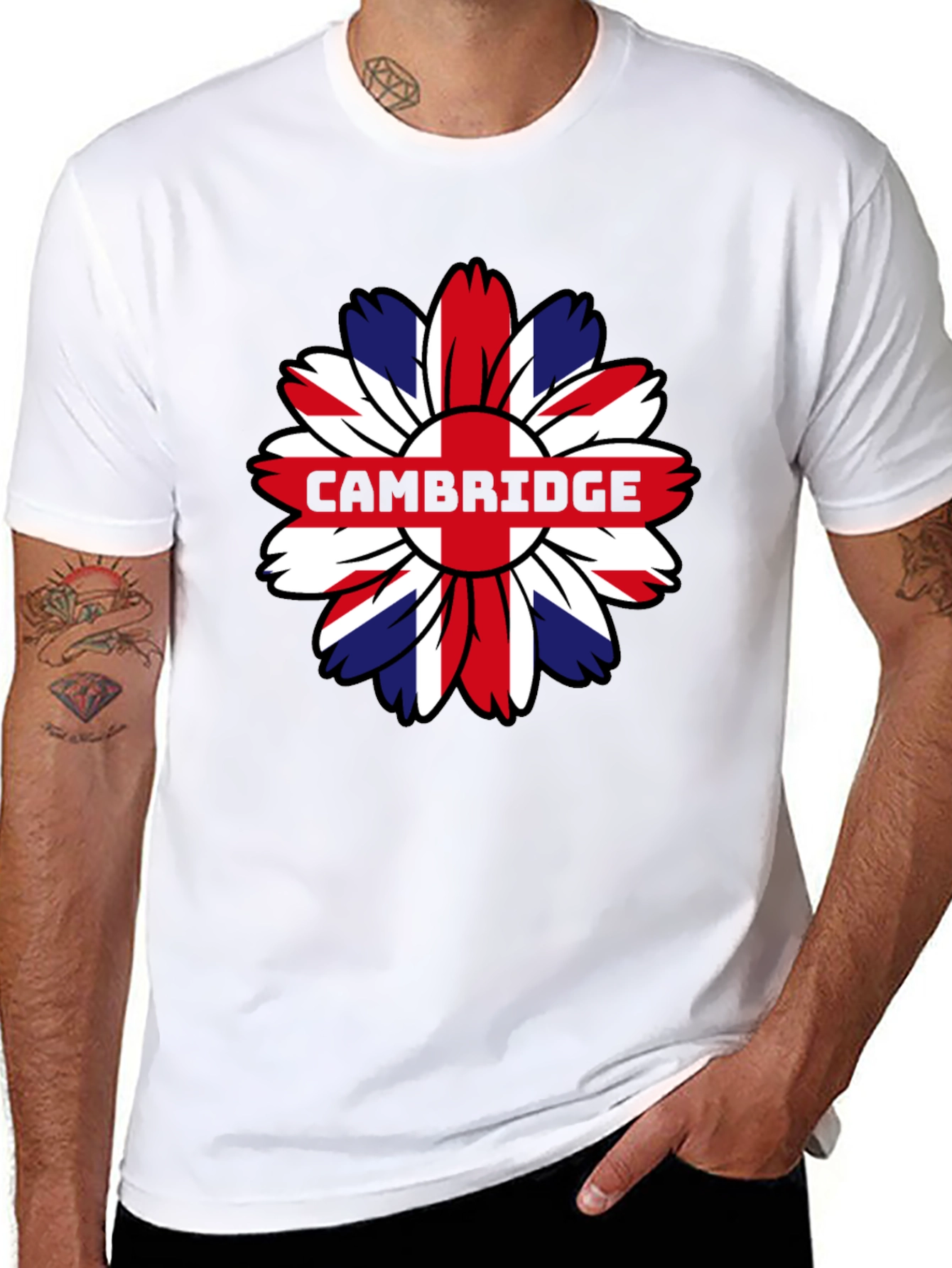 Cambridge UK Flag Flower Graphic Tee