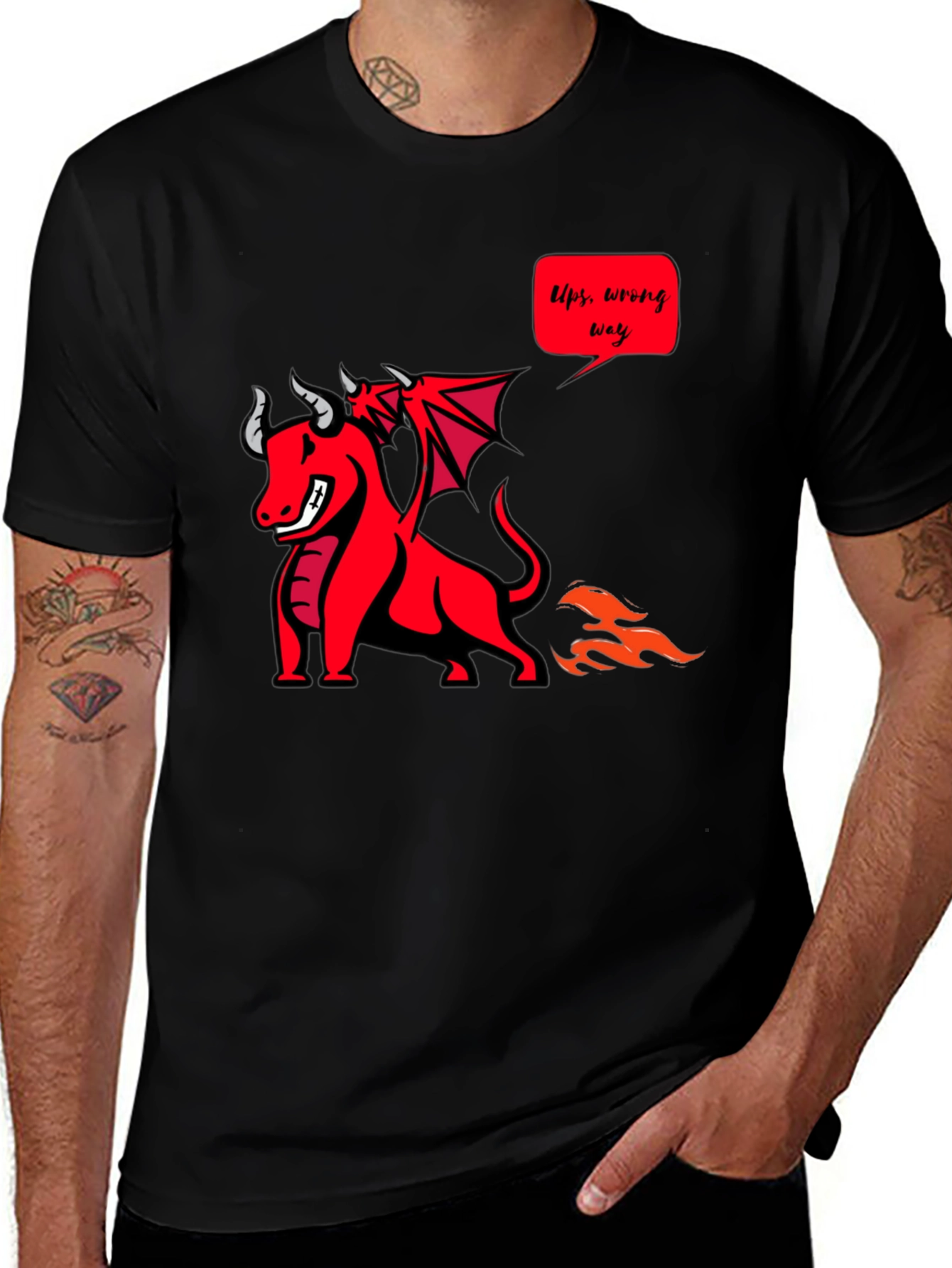Funny Dragon T-Shirt - Ups Wrong Way!
