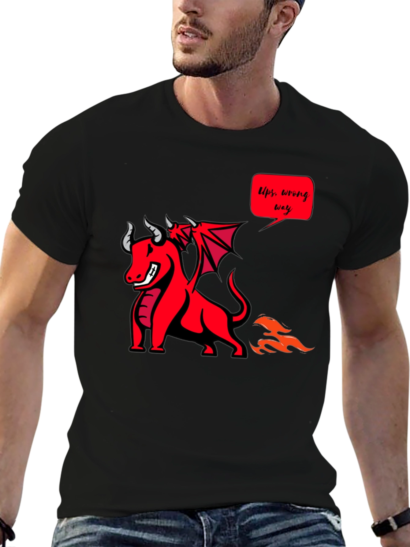 Funny Dragon T-Shirt - Ups Wrong Way!