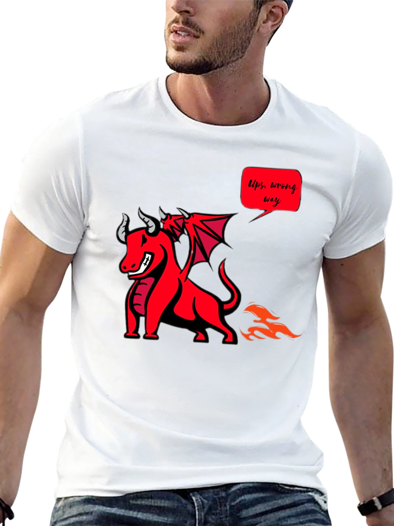 Funny Dragon T-Shirt - Ups Wrong Way!