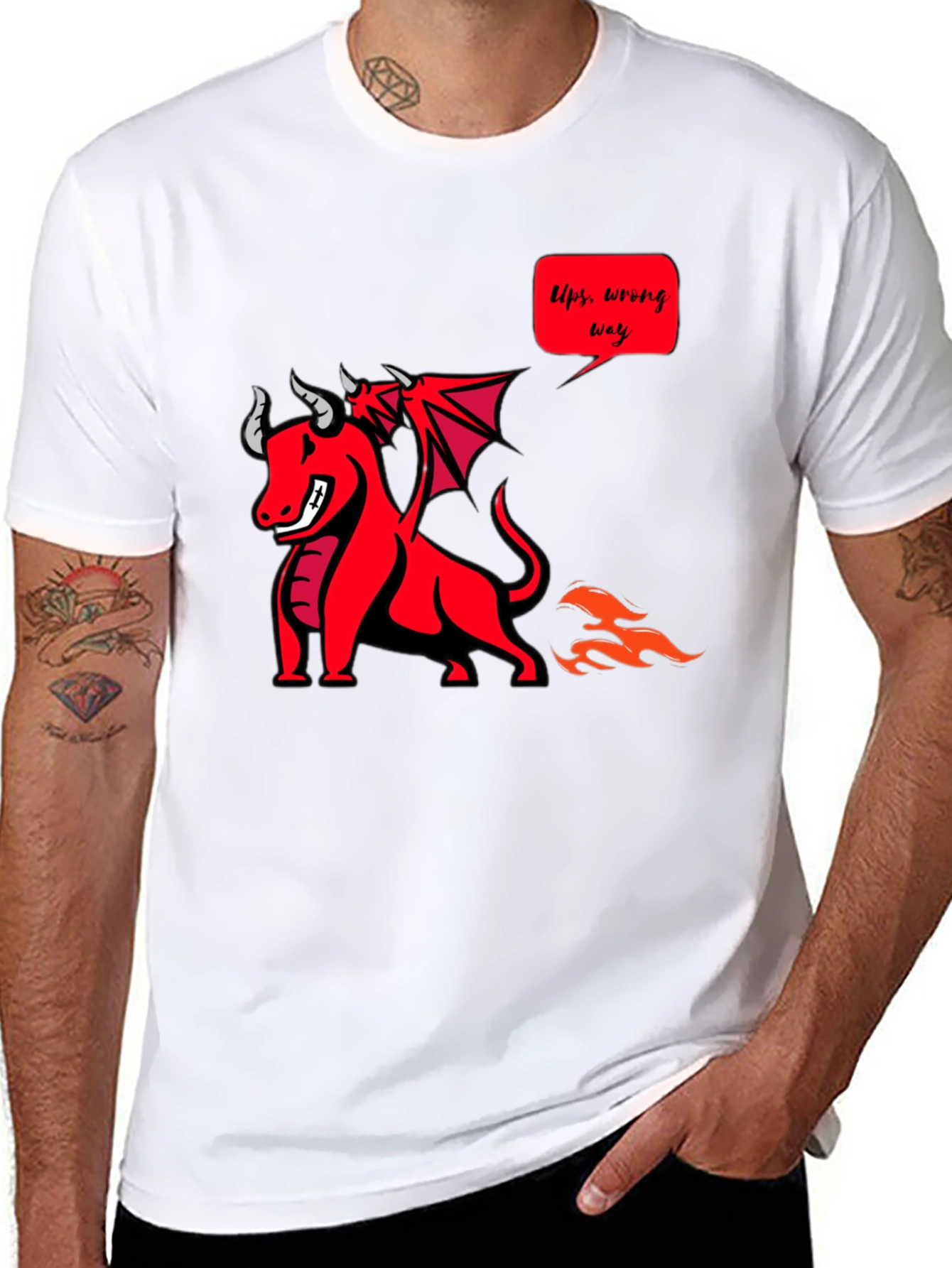Funny Dragon T-Shirt - Ups Wrong Way!