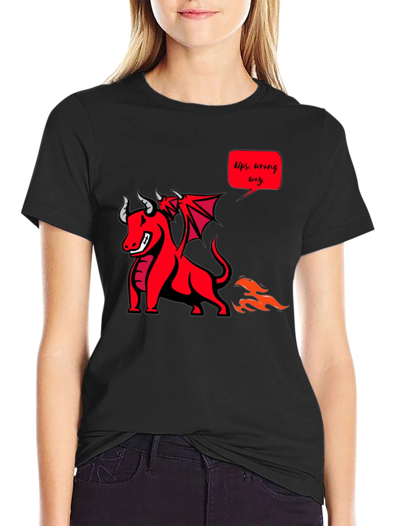 Funny Dragon T-Shirt - Ups Wrong Way!