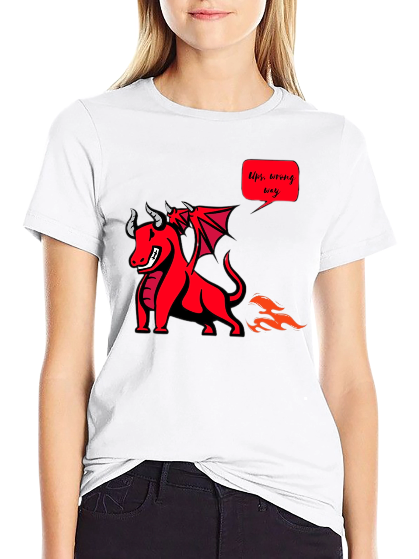 Funny Dragon T-Shirt - Ups Wrong Way!