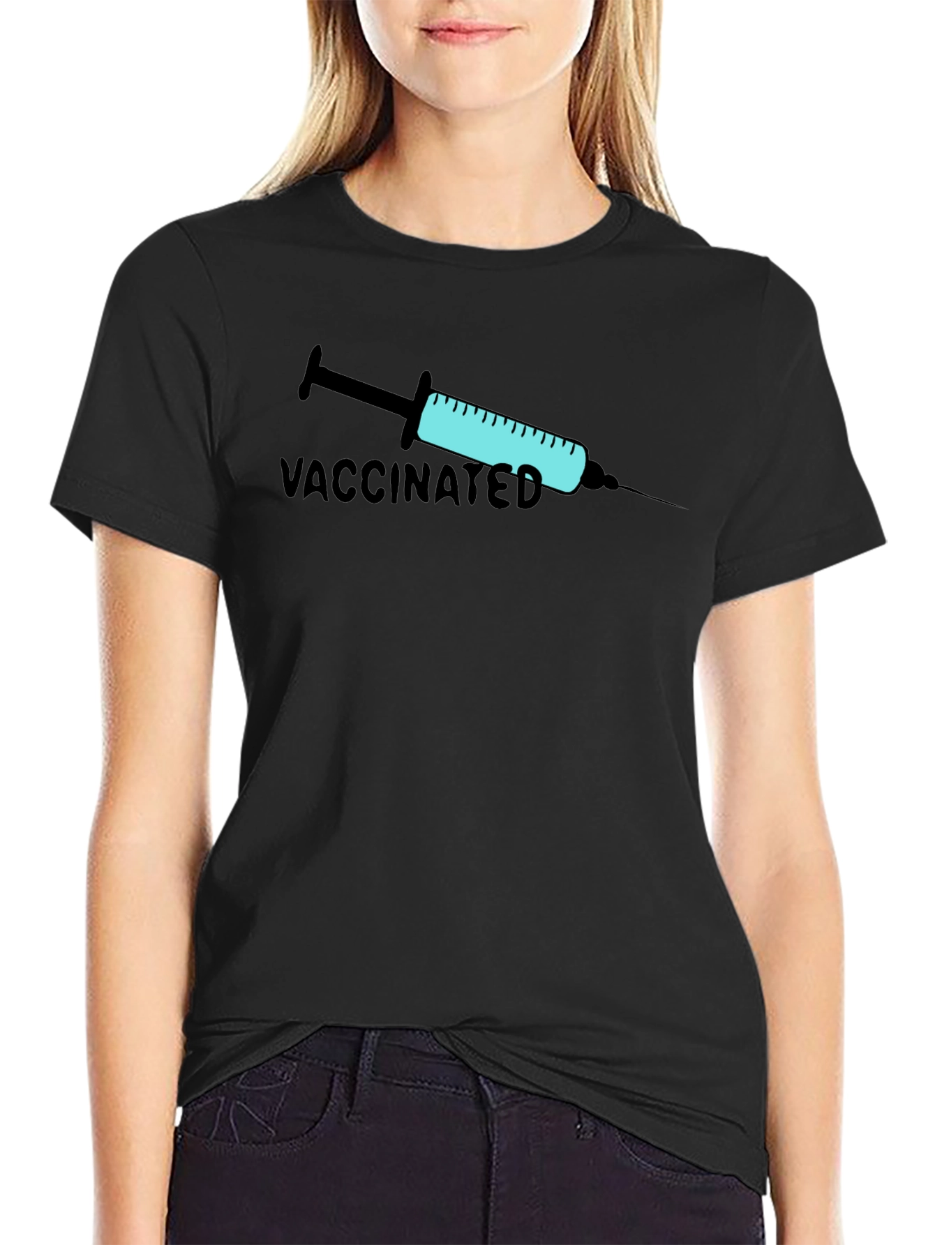 Vaccinated Graphic Print T-Shirt - Black