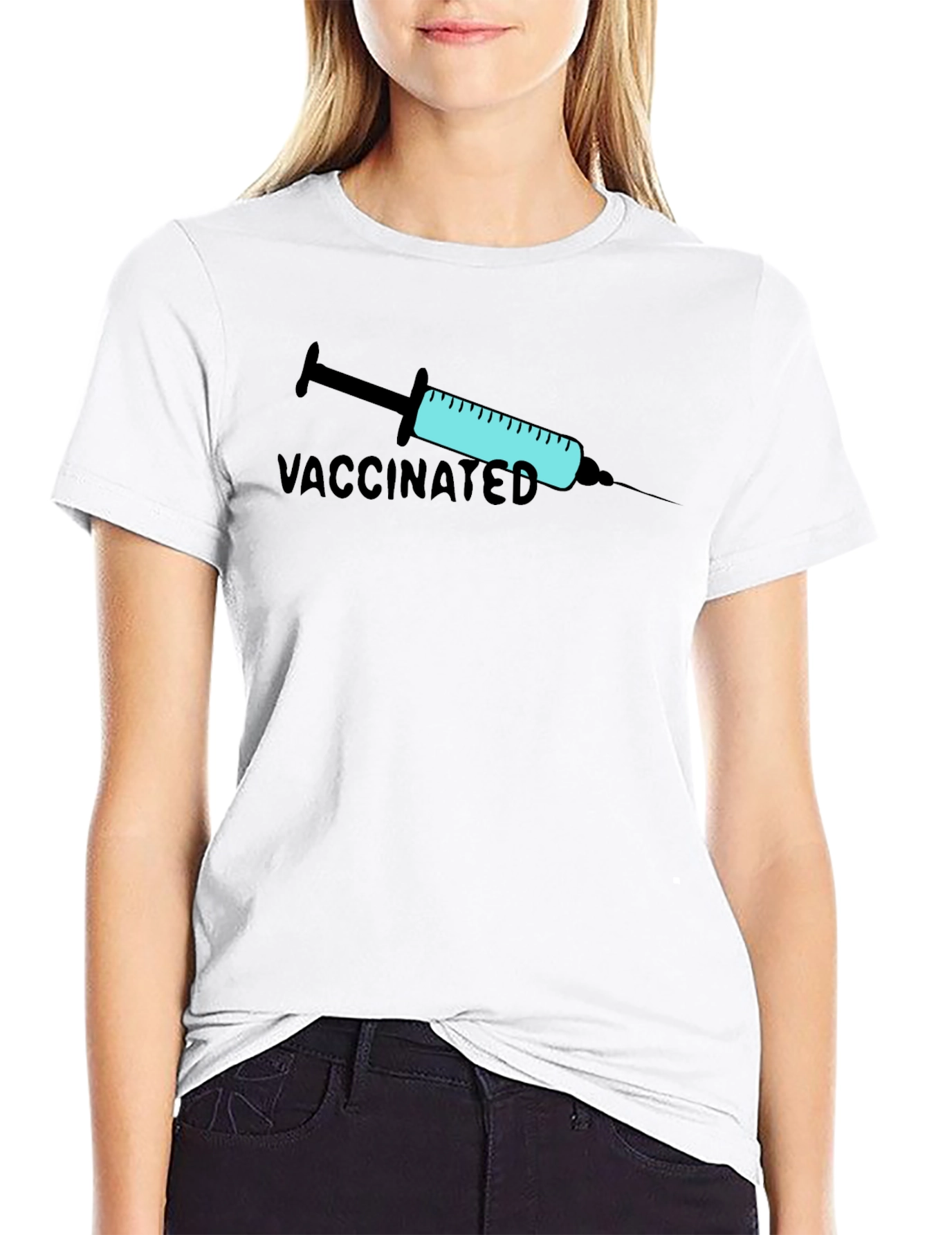 Vaccinated Graphic Print T-Shirt - Black