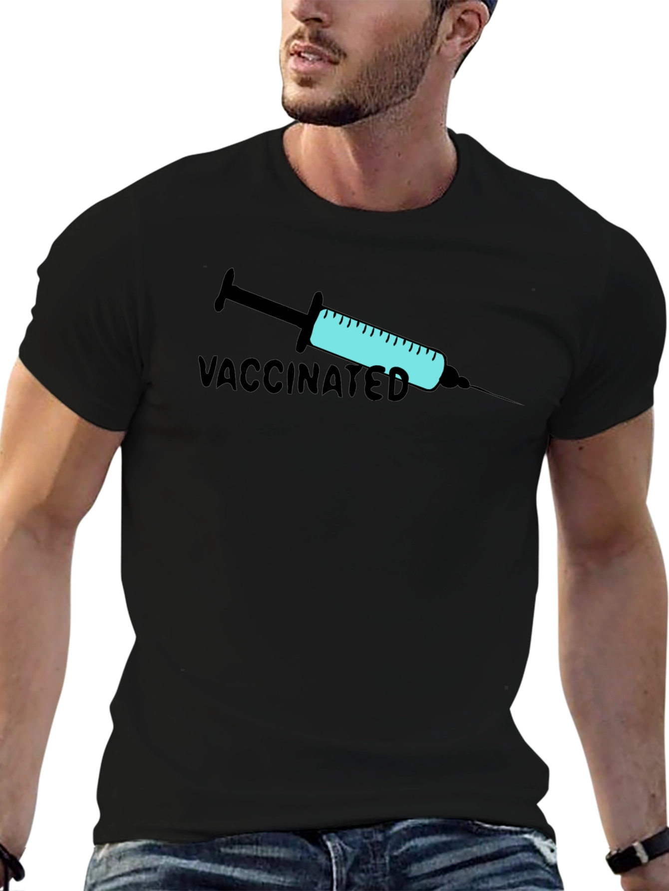 Vaccinated Graphic Print T-Shirt - Black