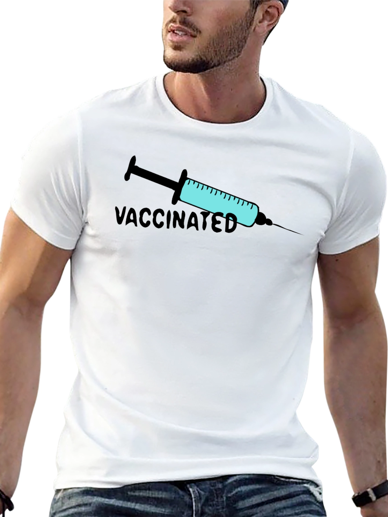 Vaccinated Graphic Print T-Shirt - Black