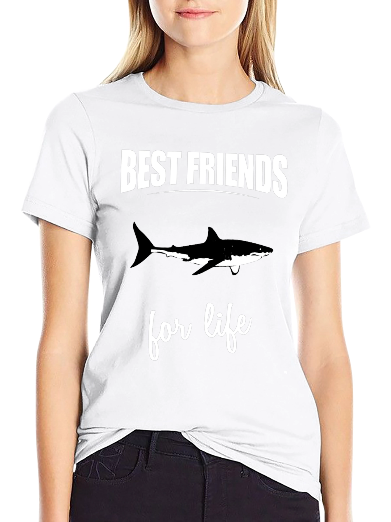 Best Friends Shark Tee - Black Cotton T-Shirt