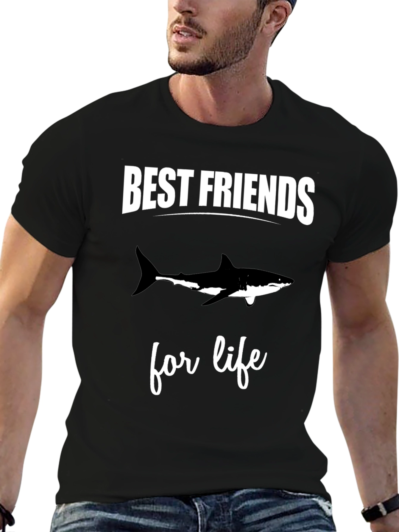 Best Friends Shark Tee - Black Cotton T-Shirt