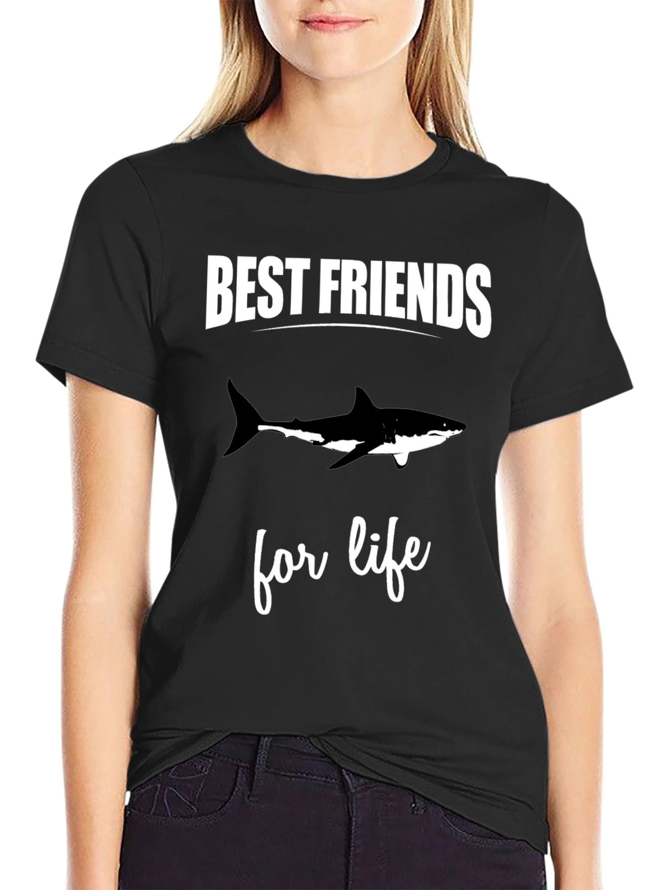 Best Friends Shark Tee - Black Cotton T-Shirt