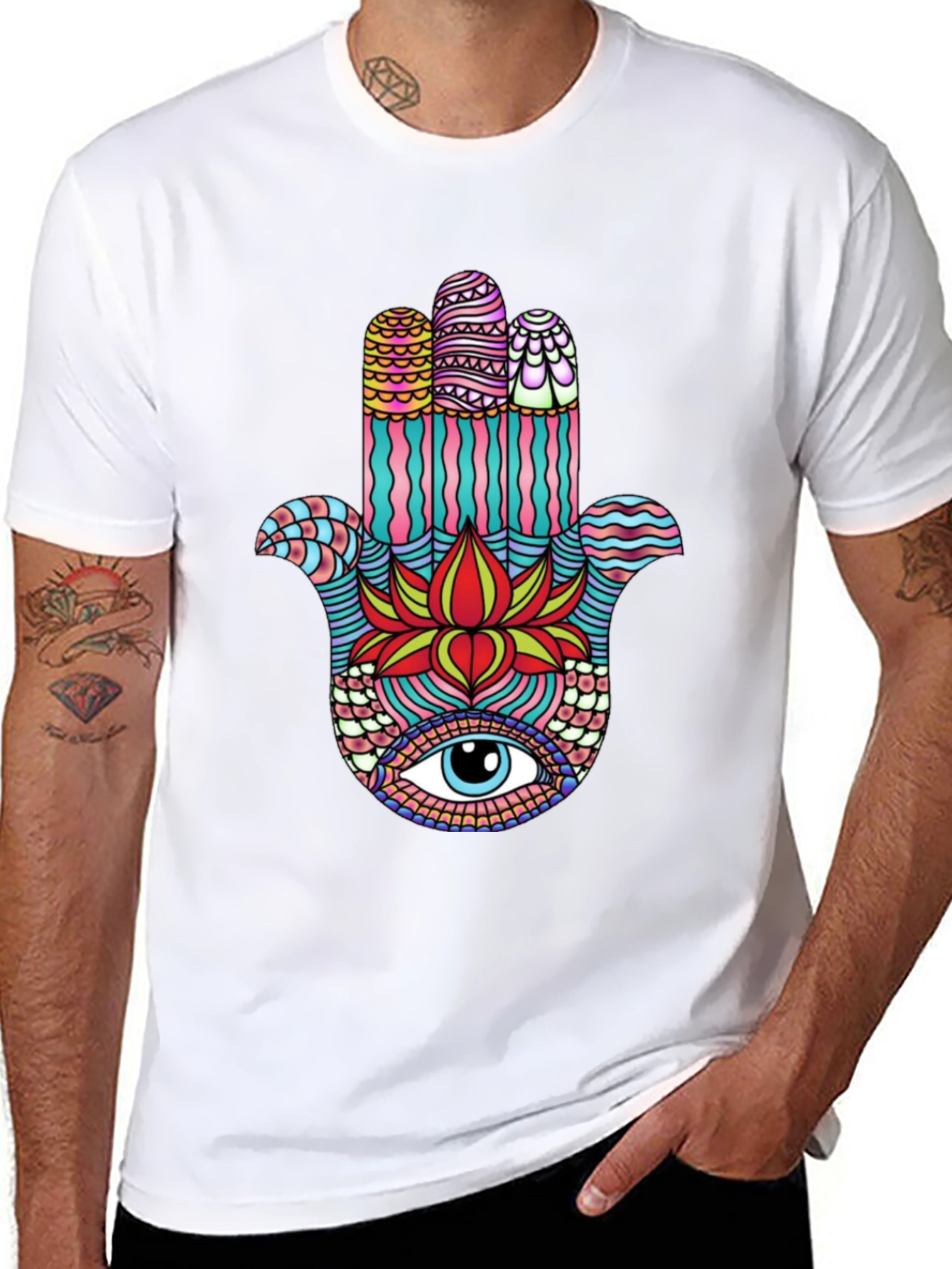 Hamsa Hand Graphic Print Mens T-Shirt