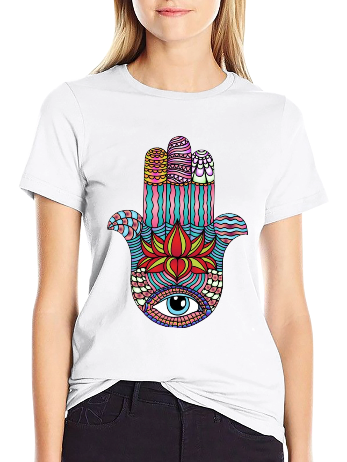 Hamsa Hand Graphic Print Mens T-Shirt