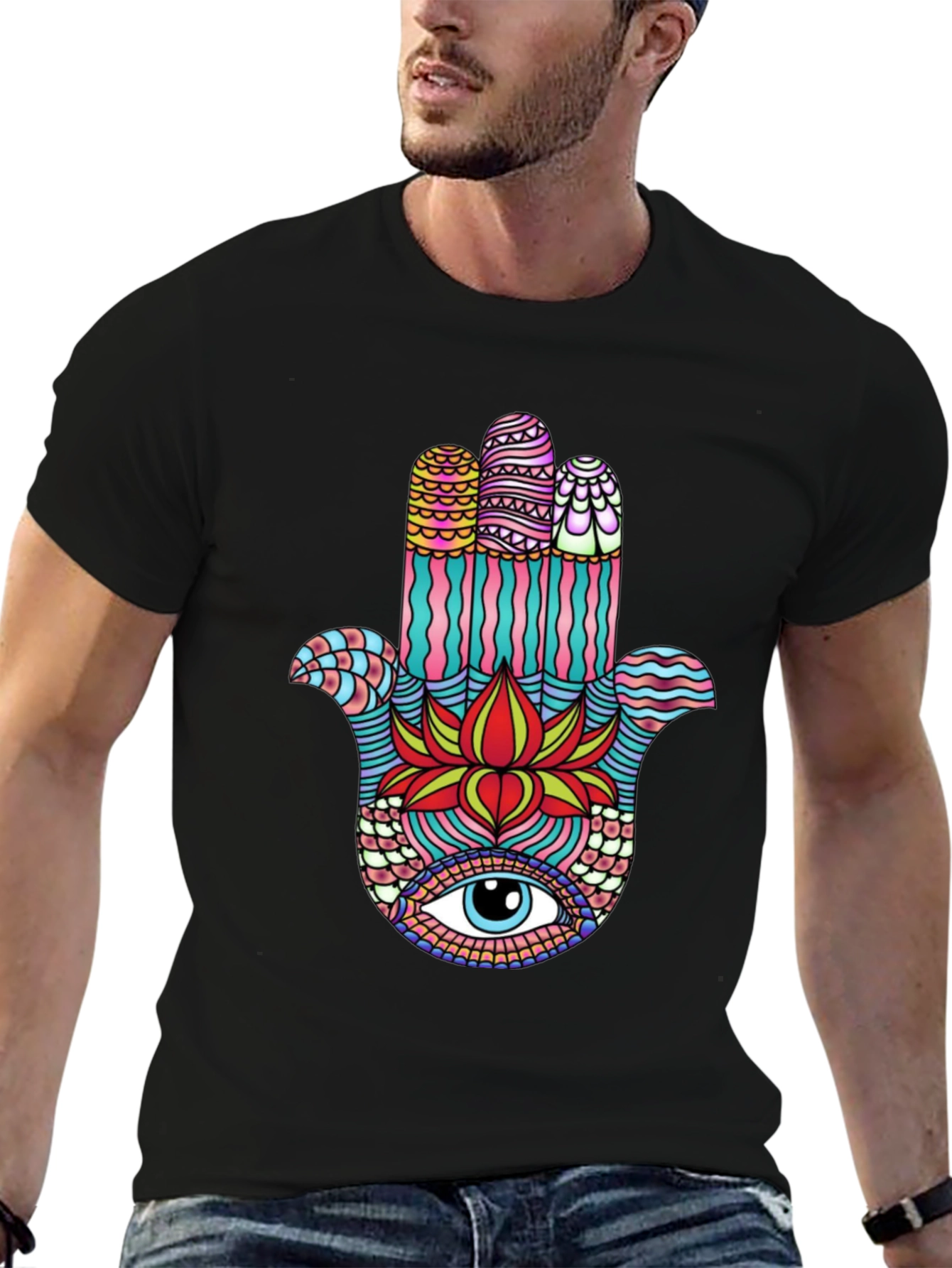 Hamsa Hand Graphic Print Mens T-Shirt