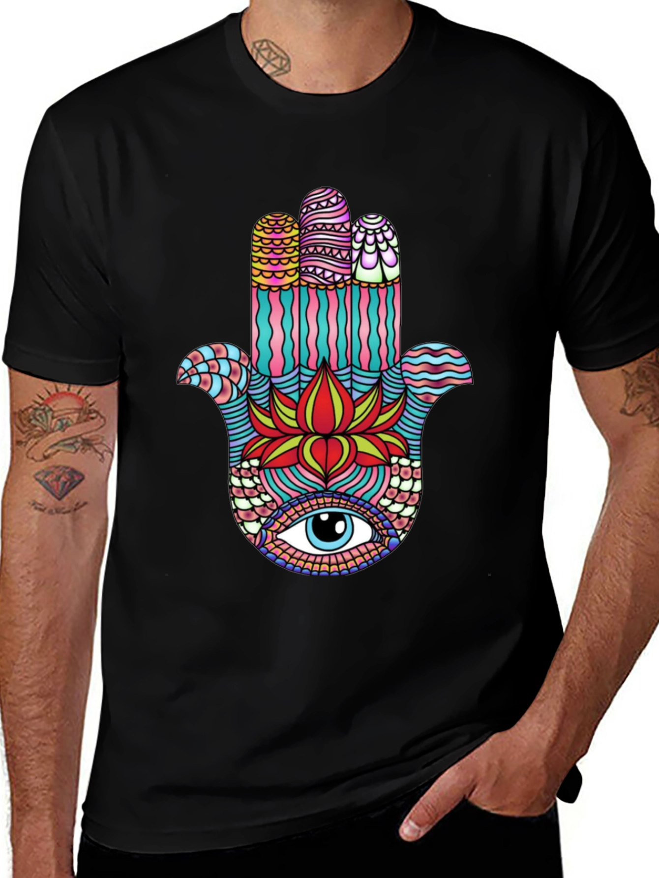 Hamsa Hand Graphic Print Mens T-Shirt