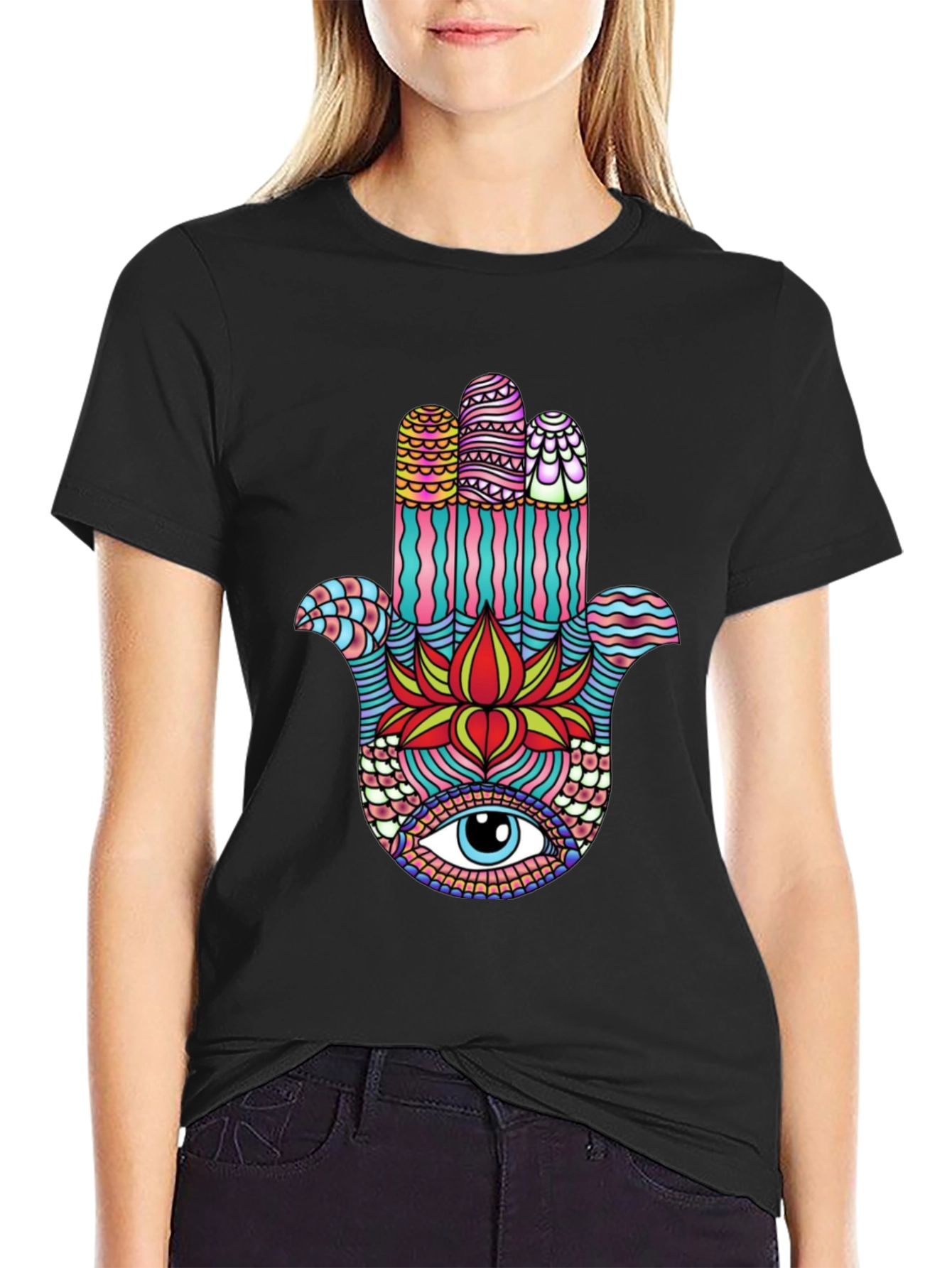 Hamsa Hand Graphic Print Mens T-Shirt