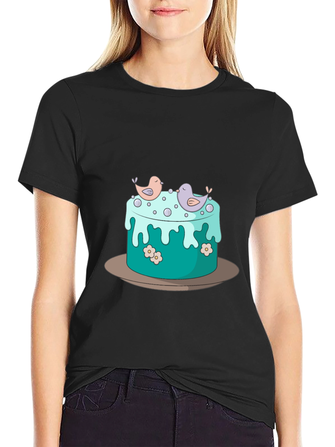 Cake and Birds Graphic T-Shirt - Unisex Style