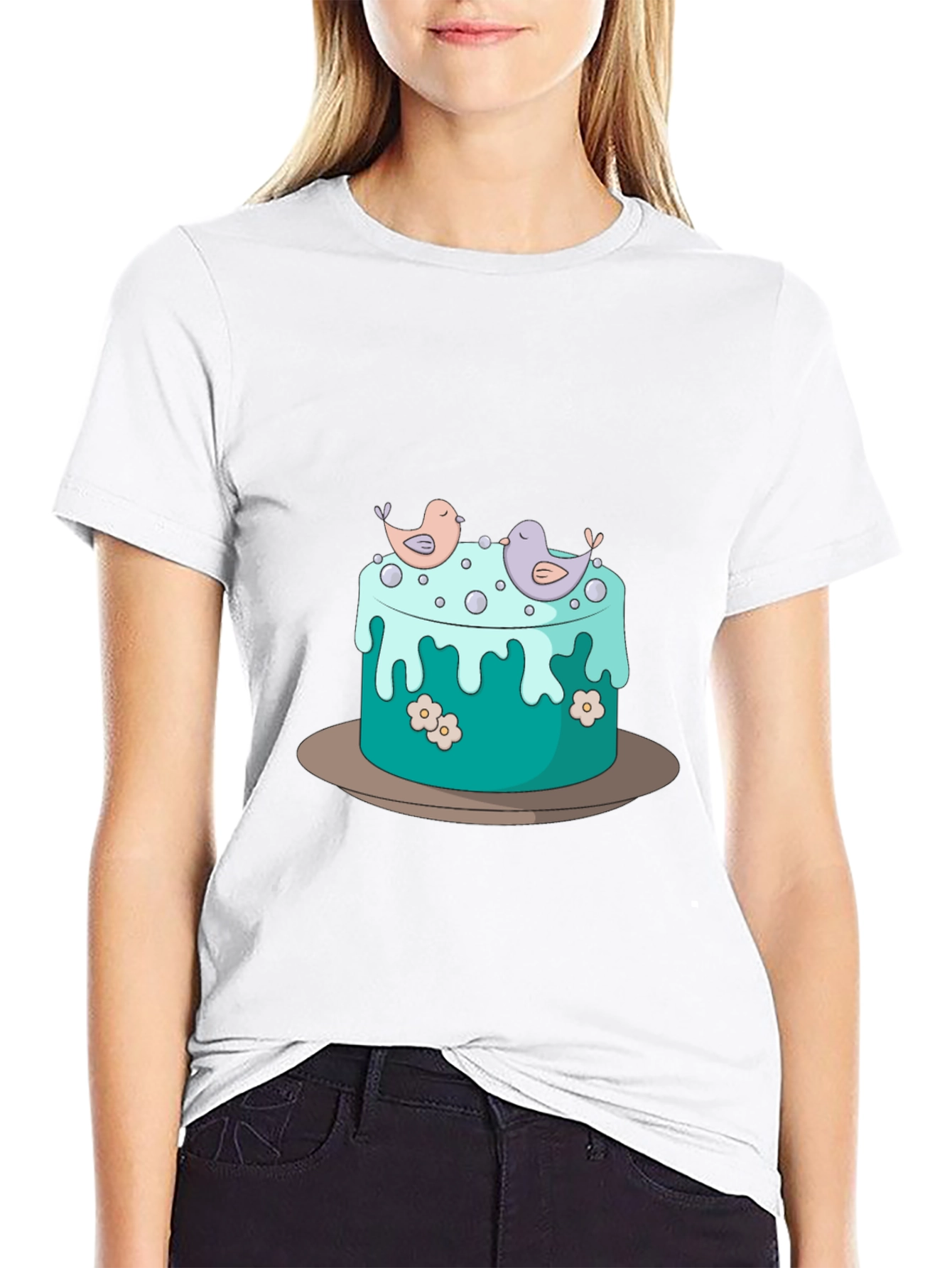 Cake and Birds Graphic T-Shirt - Unisex Style
