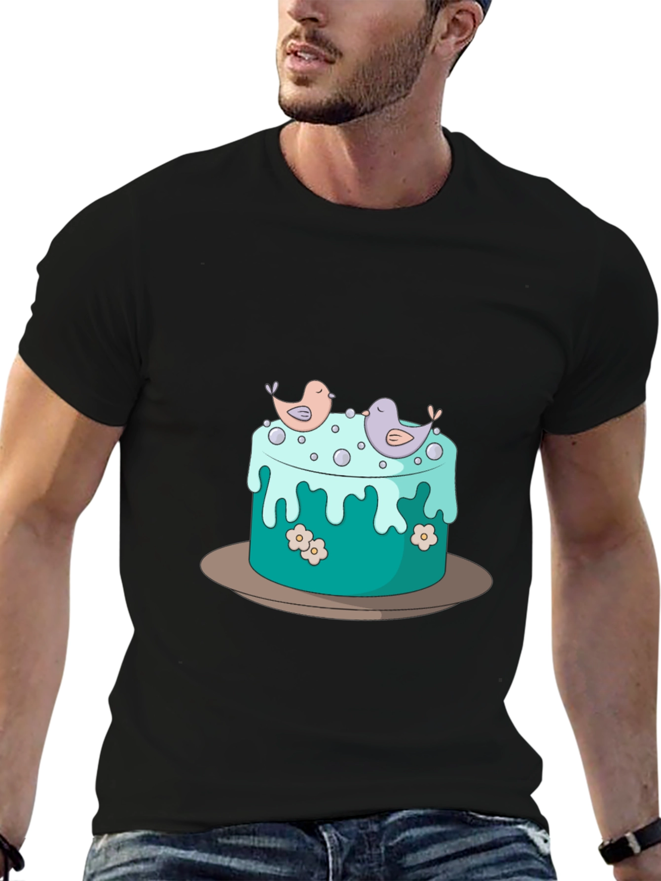 Cake and Birds Graphic T-Shirt - Unisex Style