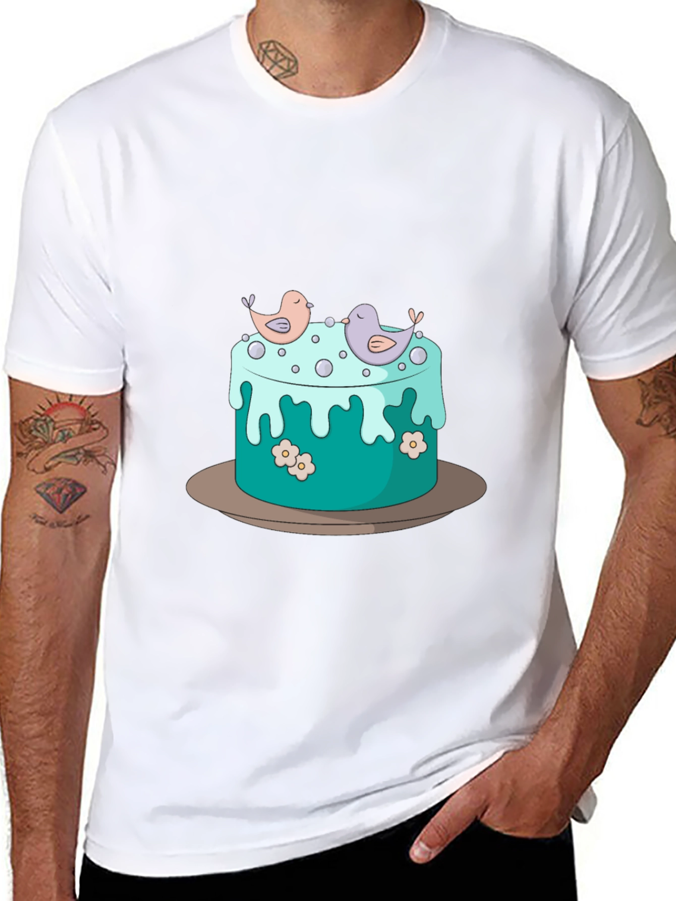 Cake and Birds Graphic T-Shirt - Unisex Style