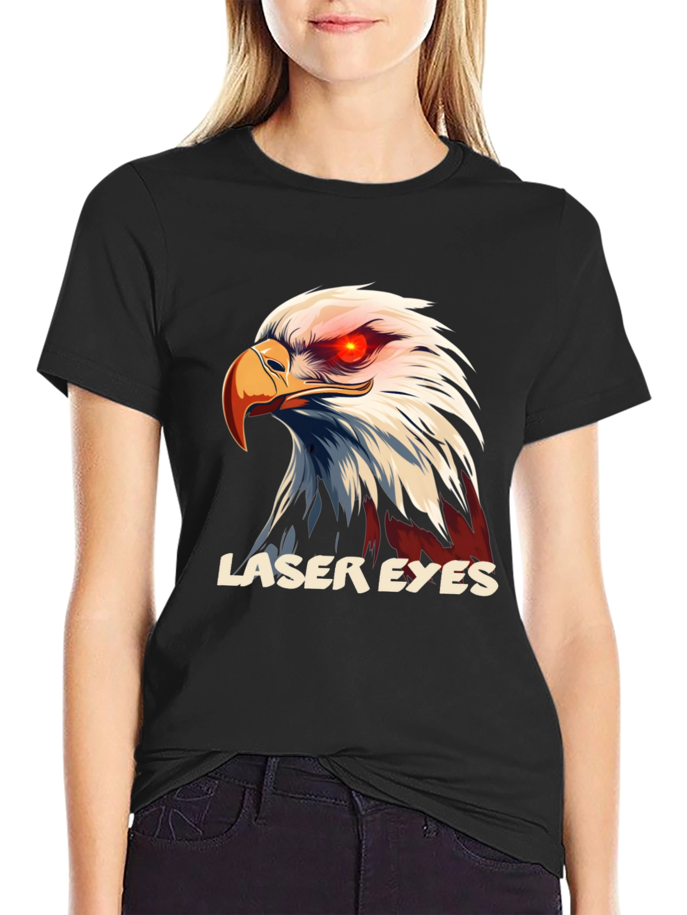Laser Eyes Eagle Graphic T-Shirt - Bold Design