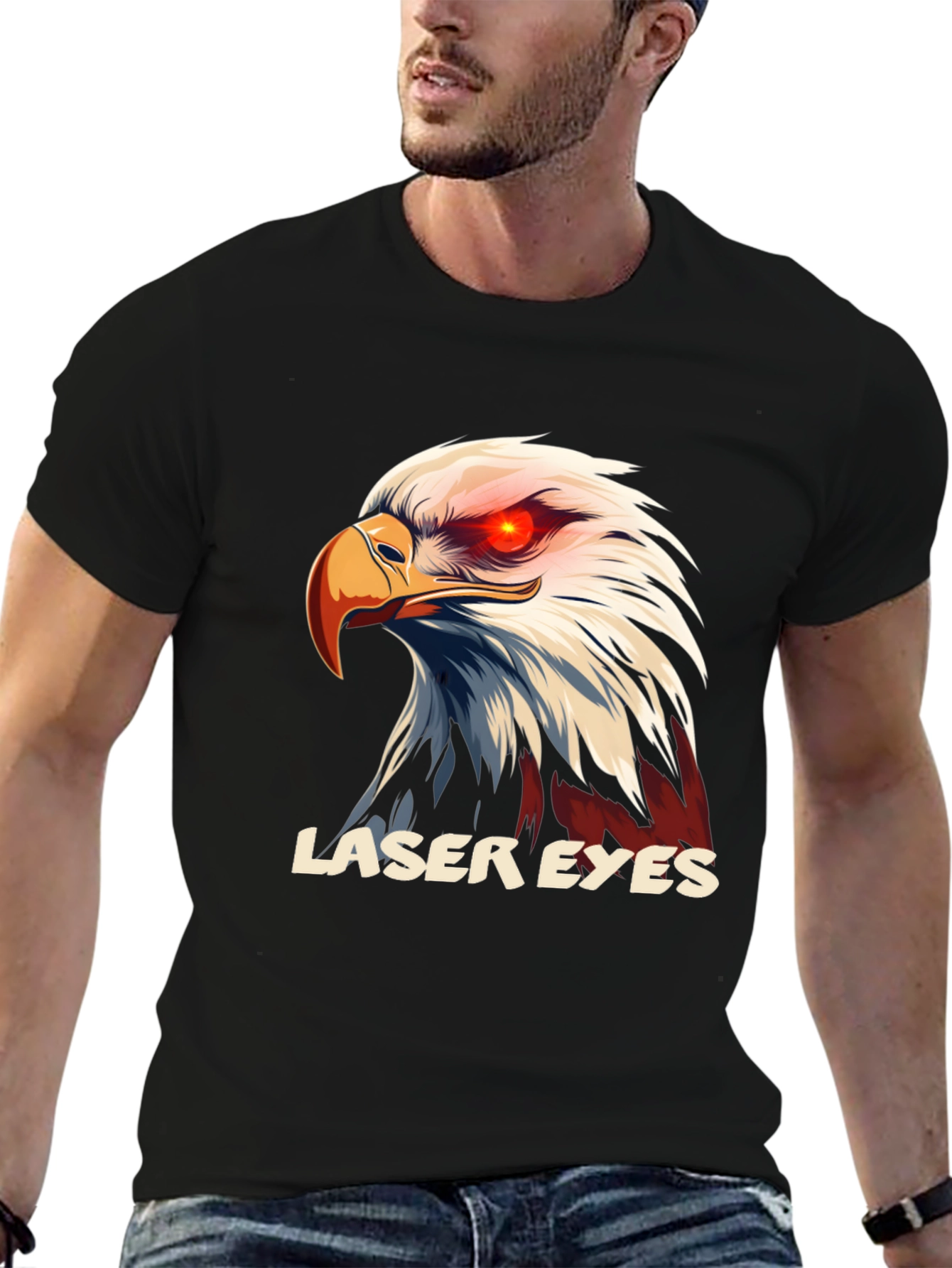 Laser Eyes Eagle Graphic T-Shirt - Bold Design