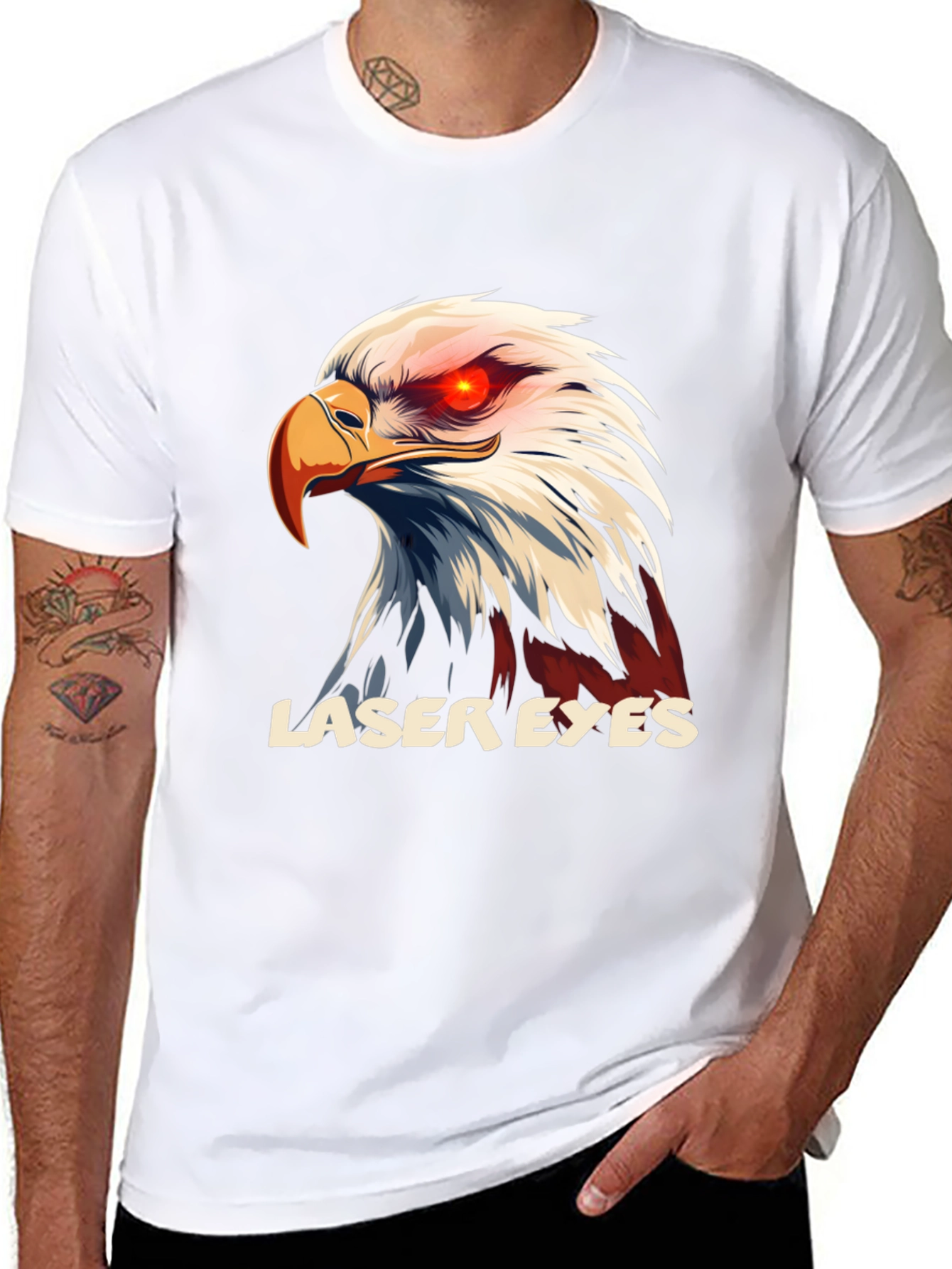 Laser Eyes Eagle Graphic T-Shirt - Bold Design